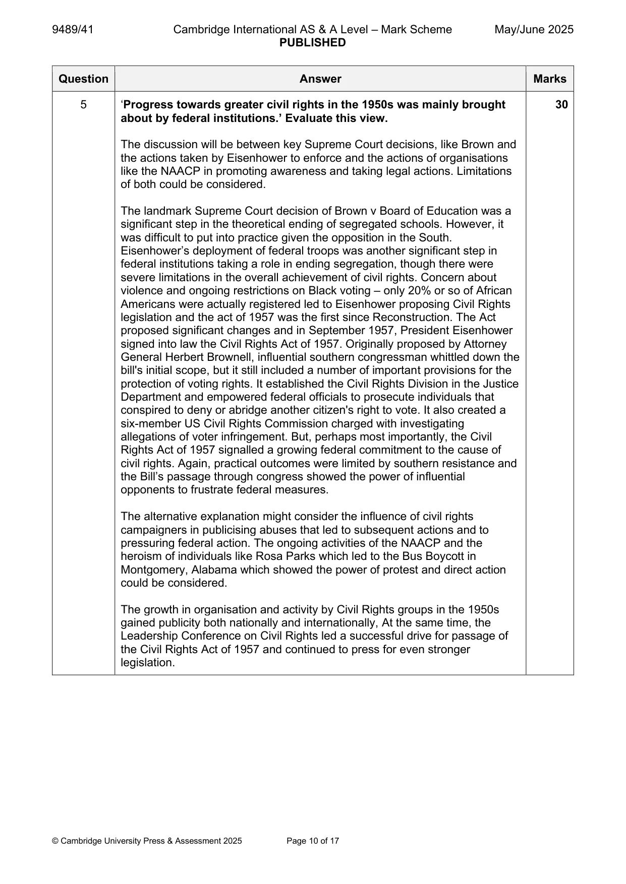 Mark scheme, page 10 of 17