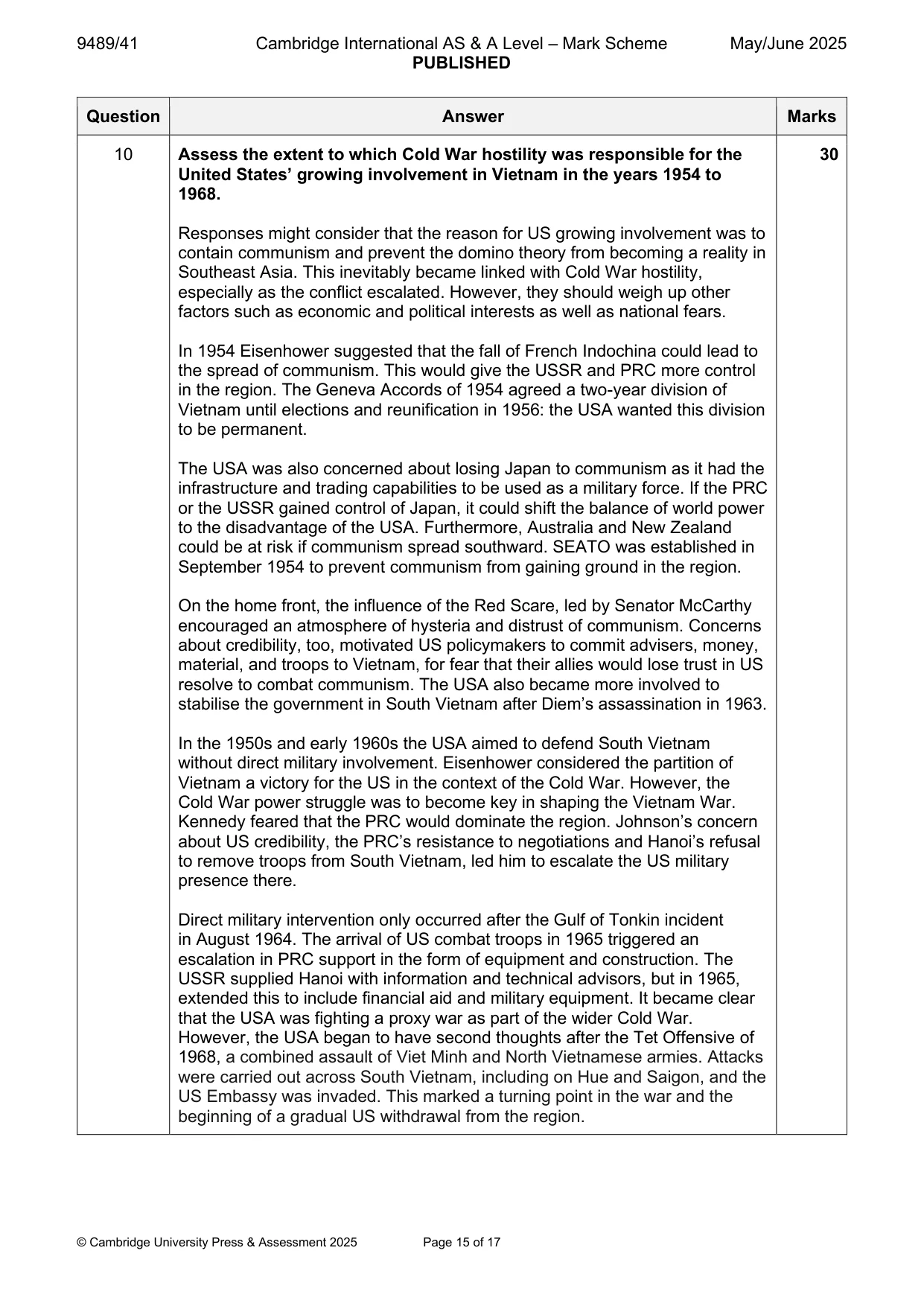 Mark scheme, page 15 of 17