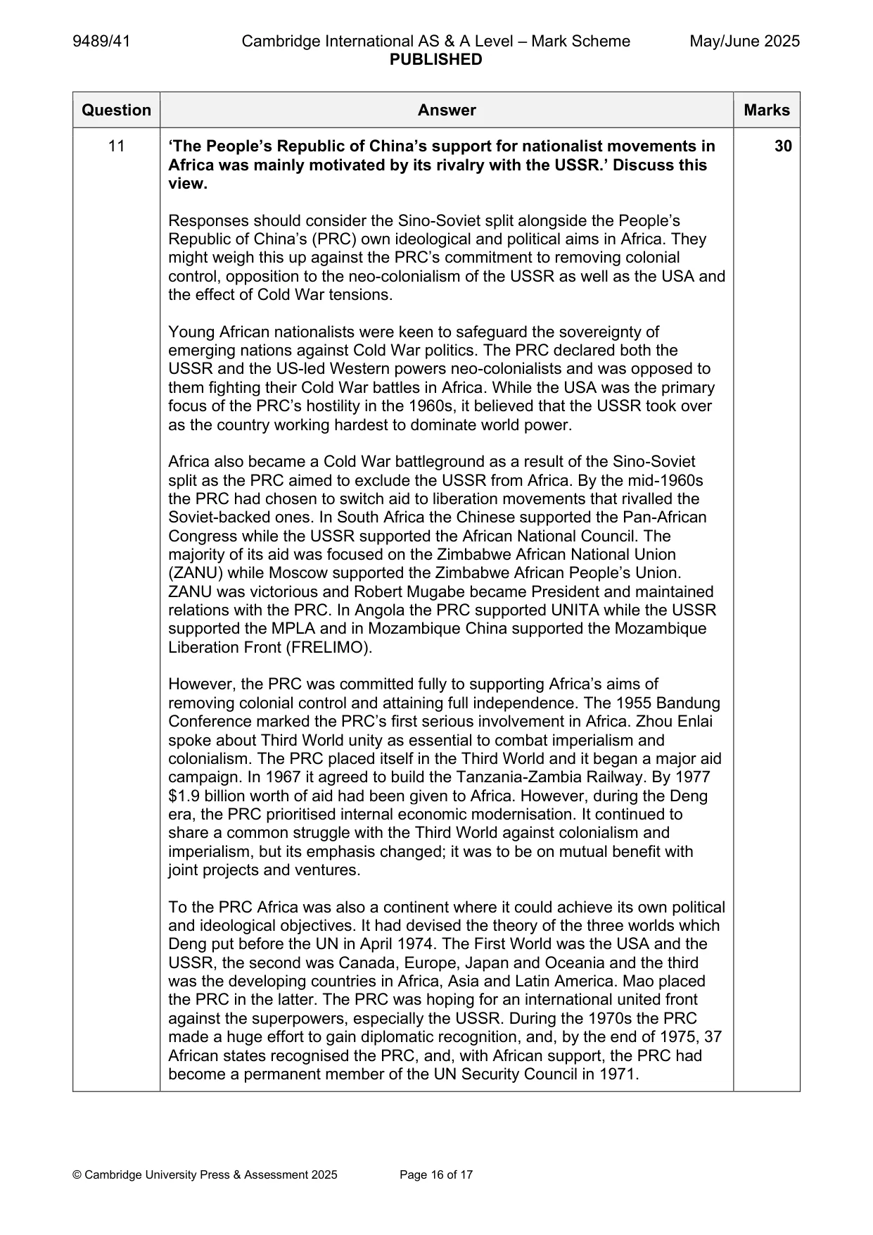 Mark scheme, page 16 of 17