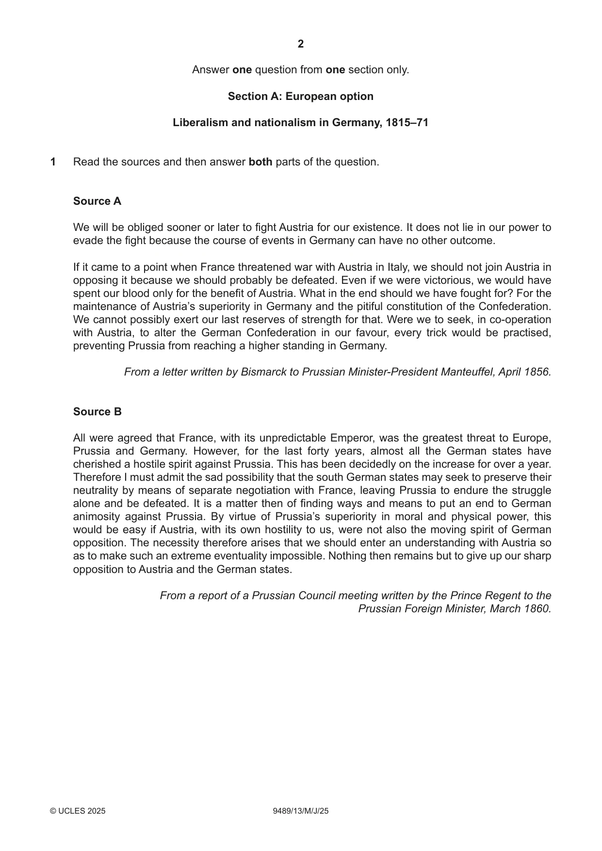 Cambridge A Level History 9489 2025 May/June Paper 1 · Variant 3 question paper, page 2 of 8