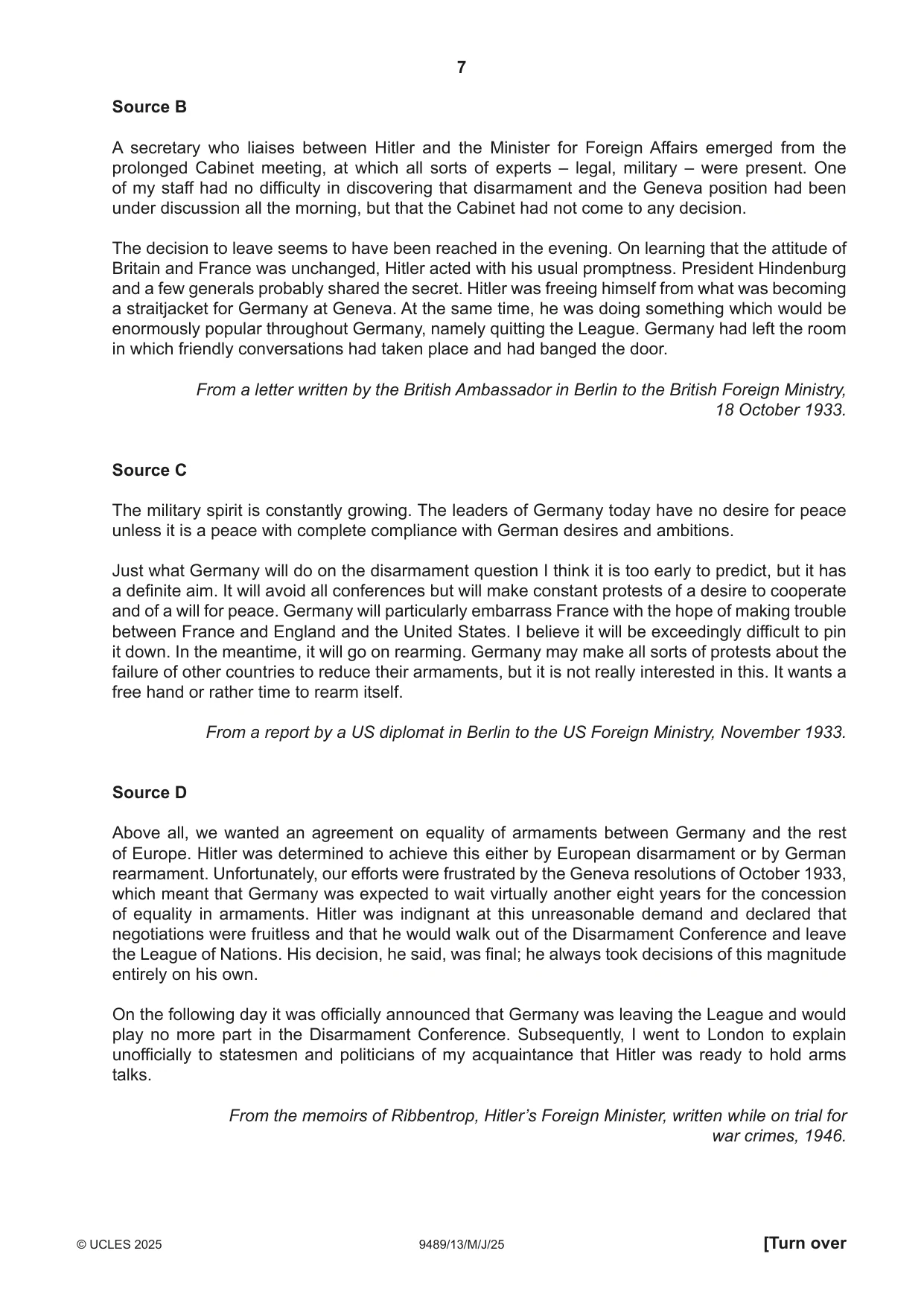 Cambridge A Level History 9489 2025 May/June Paper 1 · Variant 3 question paper, page 7 of 8