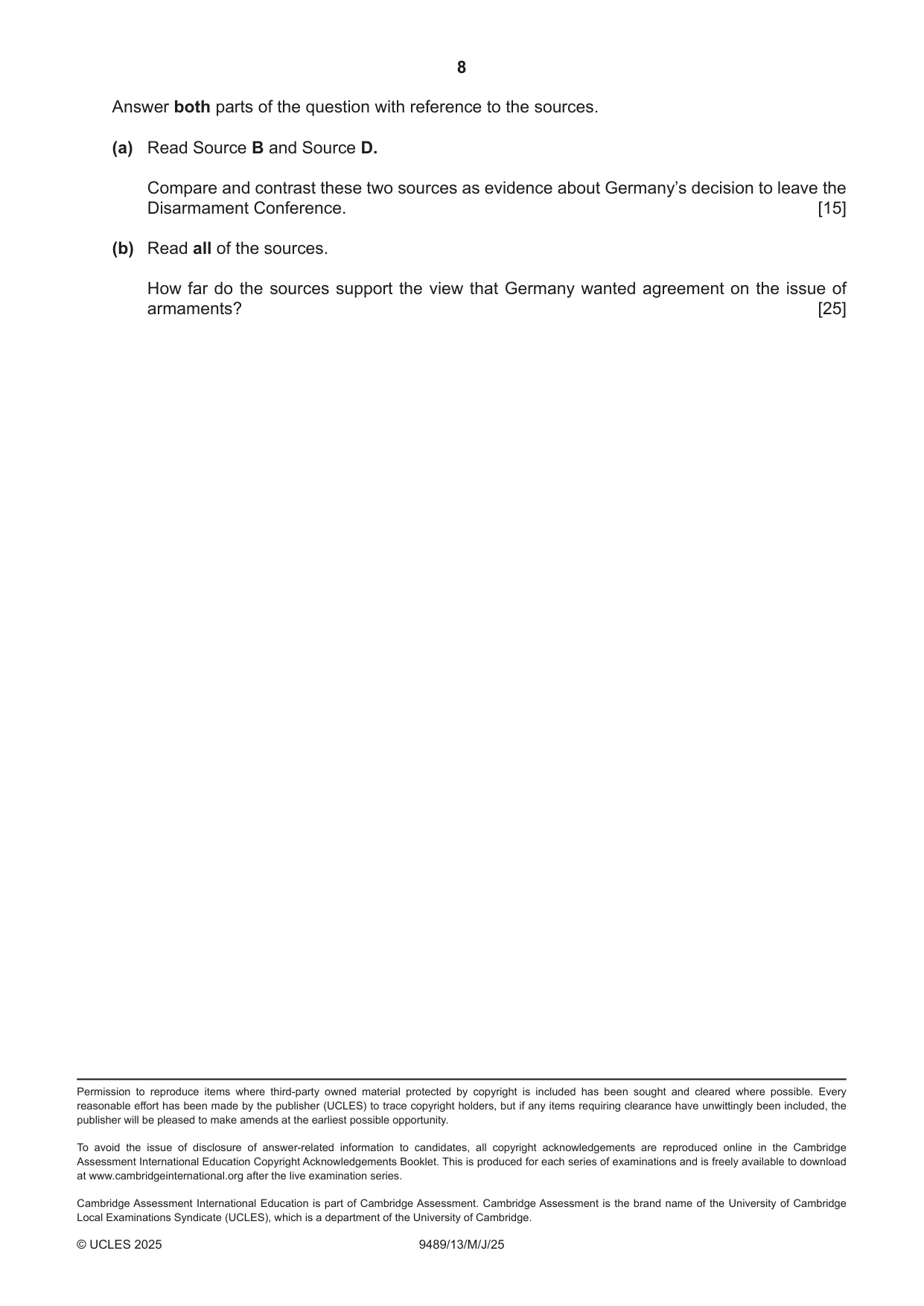 Cambridge A Level History 9489 2025 May/June Paper 1 · Variant 3 question paper, page 8 of 8