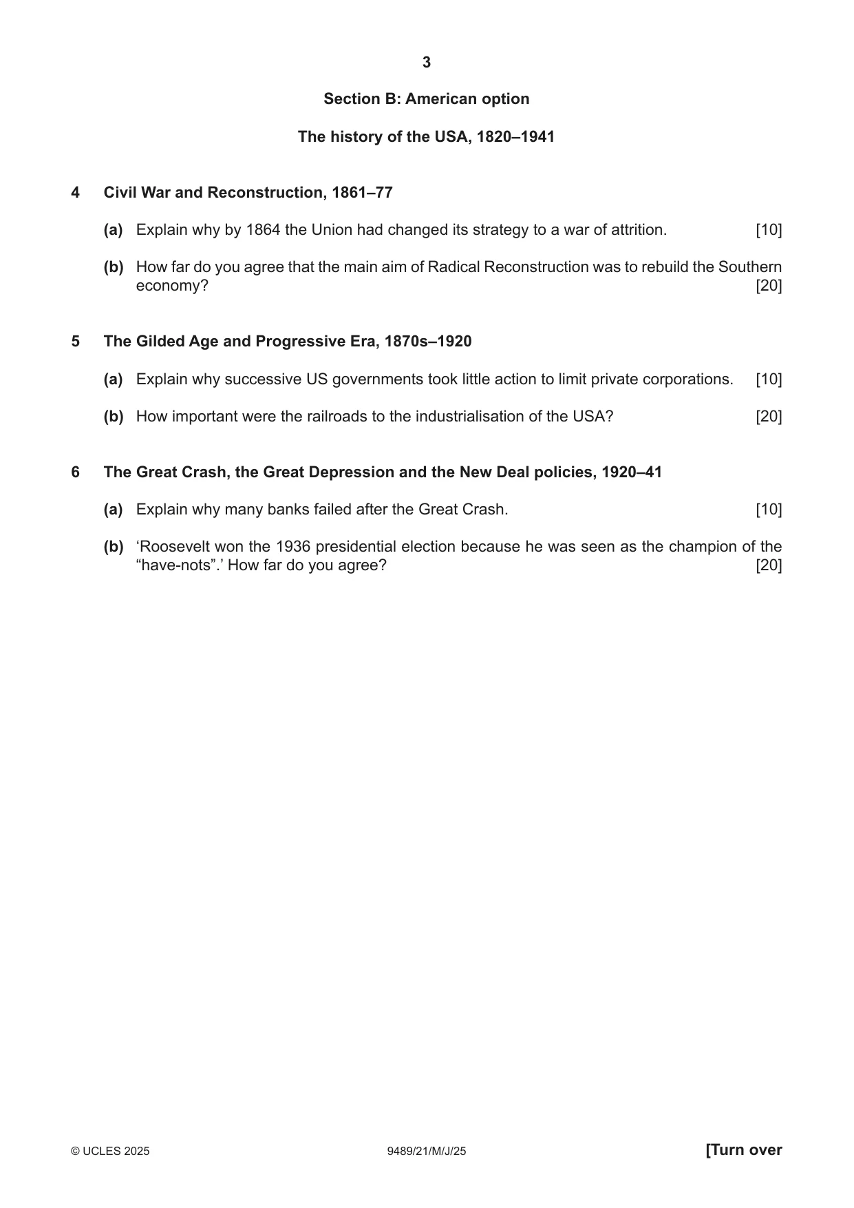 Cambridge A Level History 9489 2025 May/June Paper 2 · Variant 1 question paper, page 3 of 4
