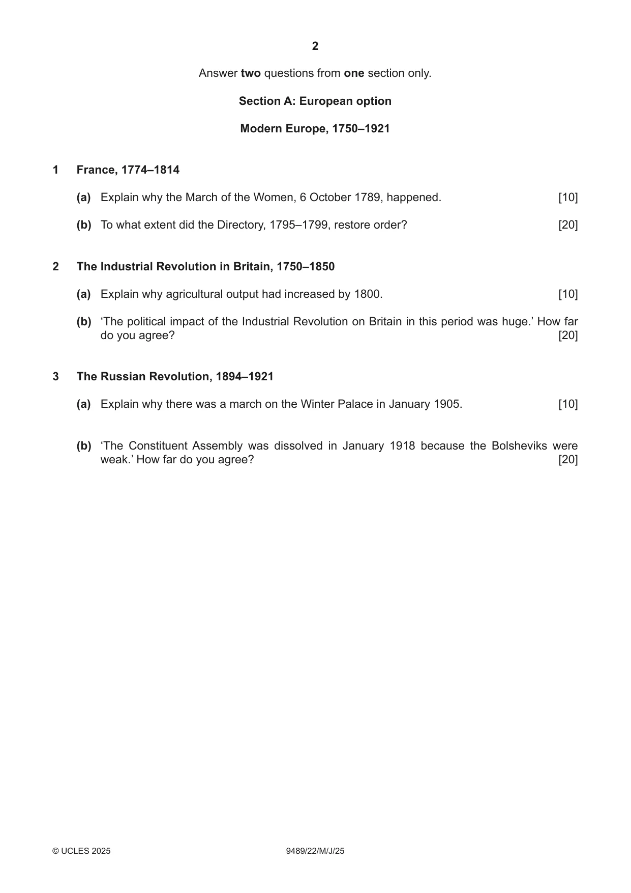 Cambridge A Level History 9489 2025 May/June Paper 2 · Variant 2 question paper, page 2 of 4