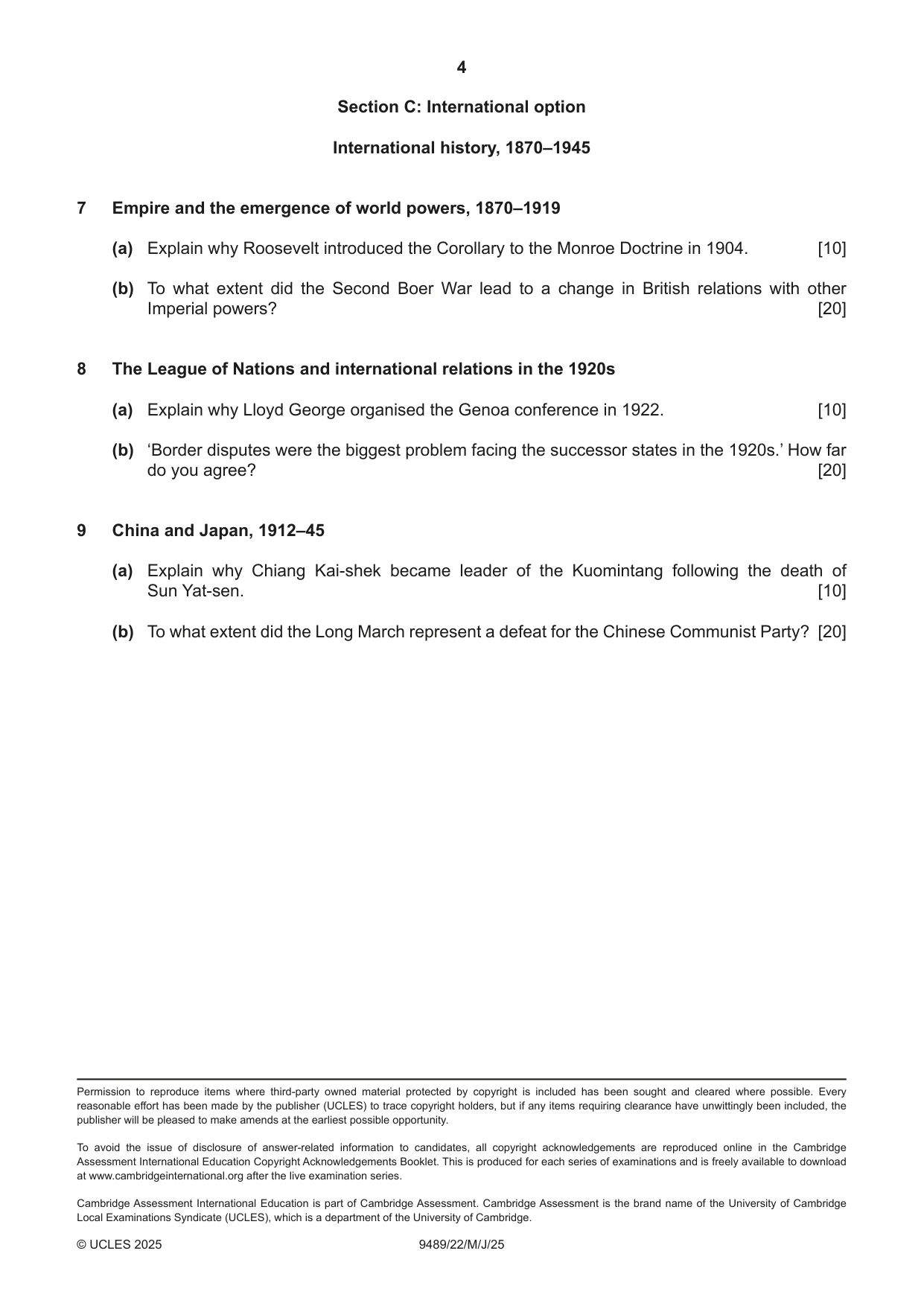 Cambridge A Level History 9489 2025 May/June Paper 2 · Variant 2 question paper, page 4 of 4
