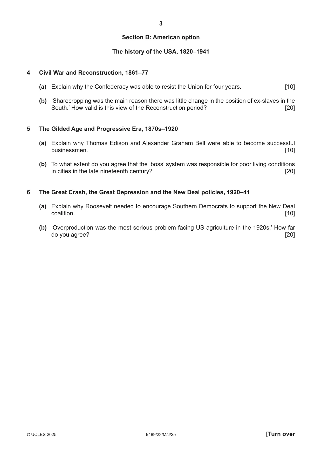 Cambridge A Level History 9489 2025 May/June Paper 2 · Variant 3 question paper, page 3 of 4