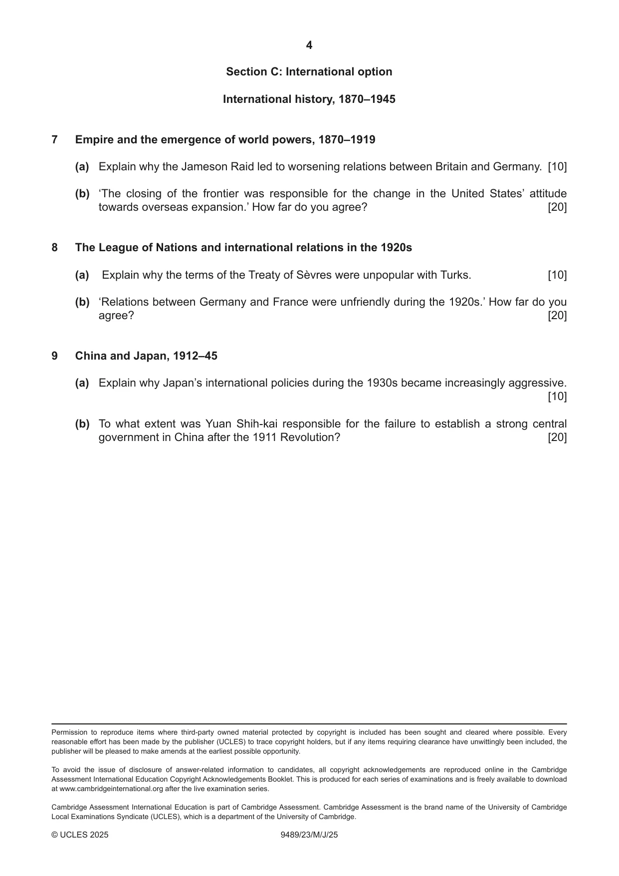 Cambridge A Level History 9489 2025 May/June Paper 2 · Variant 3 question paper, page 4 of 4