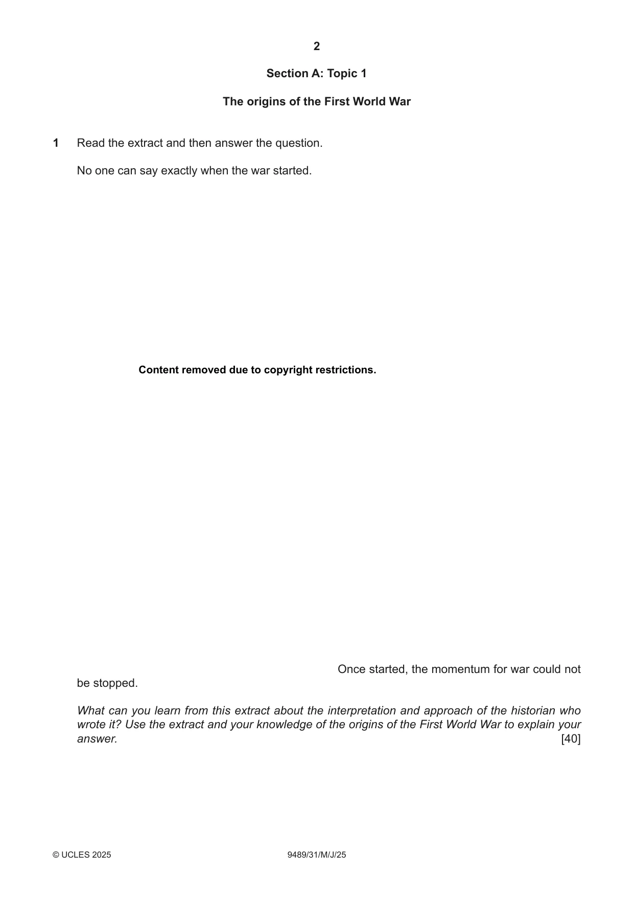 Cambridge A Level History 9489 2025 May/June Paper 3 · Variant 1 question paper, page 2 of 4