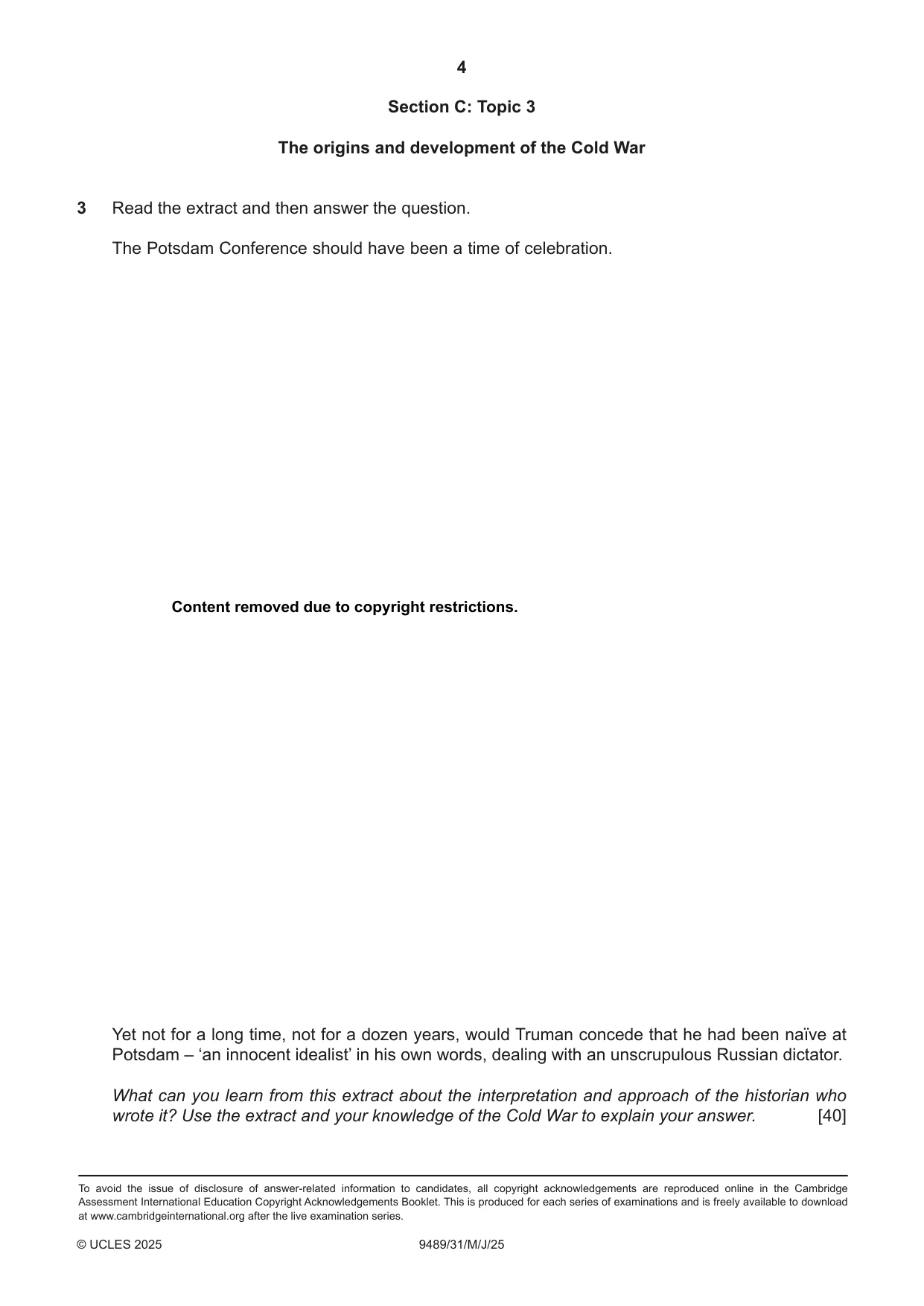 Cambridge A Level History 9489 2025 May/June Paper 3 · Variant 1 question paper, page 4 of 4