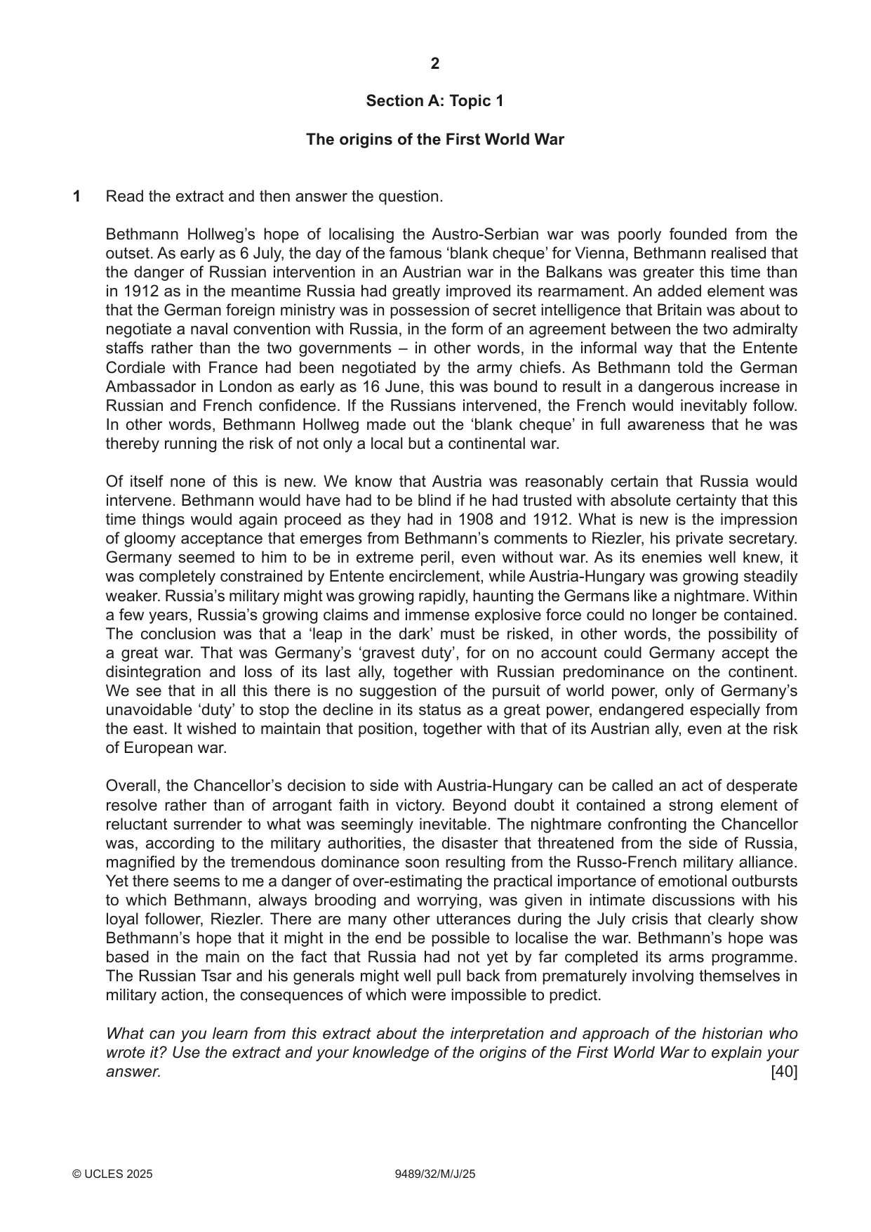Cambridge A Level History 9489 2025 May/June Paper 3 · Variant 2 question paper, page 2 of 4