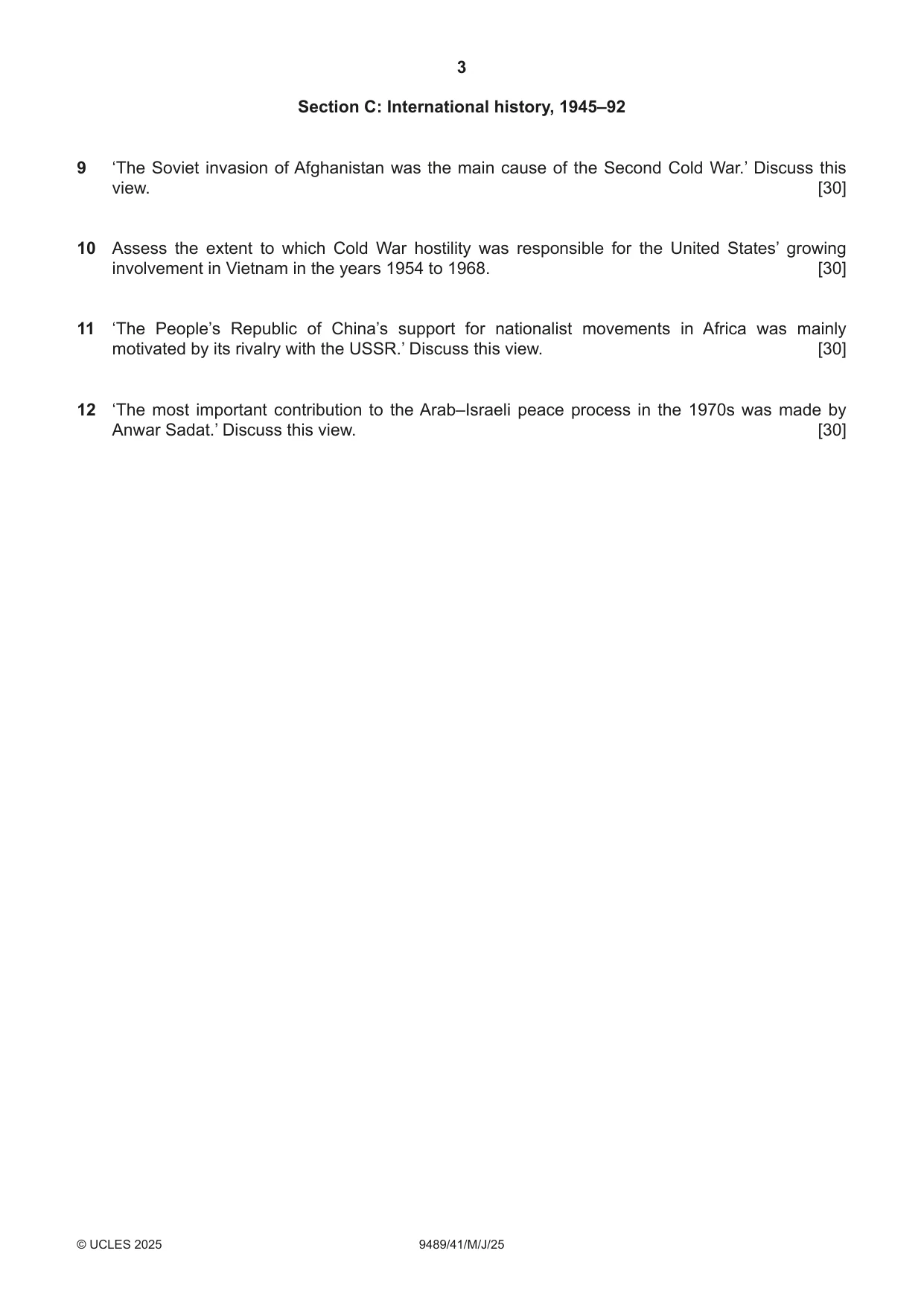Cambridge A Level History 9489 2025 May/June Paper 4 · Variant 1 question paper, page 3 of 4