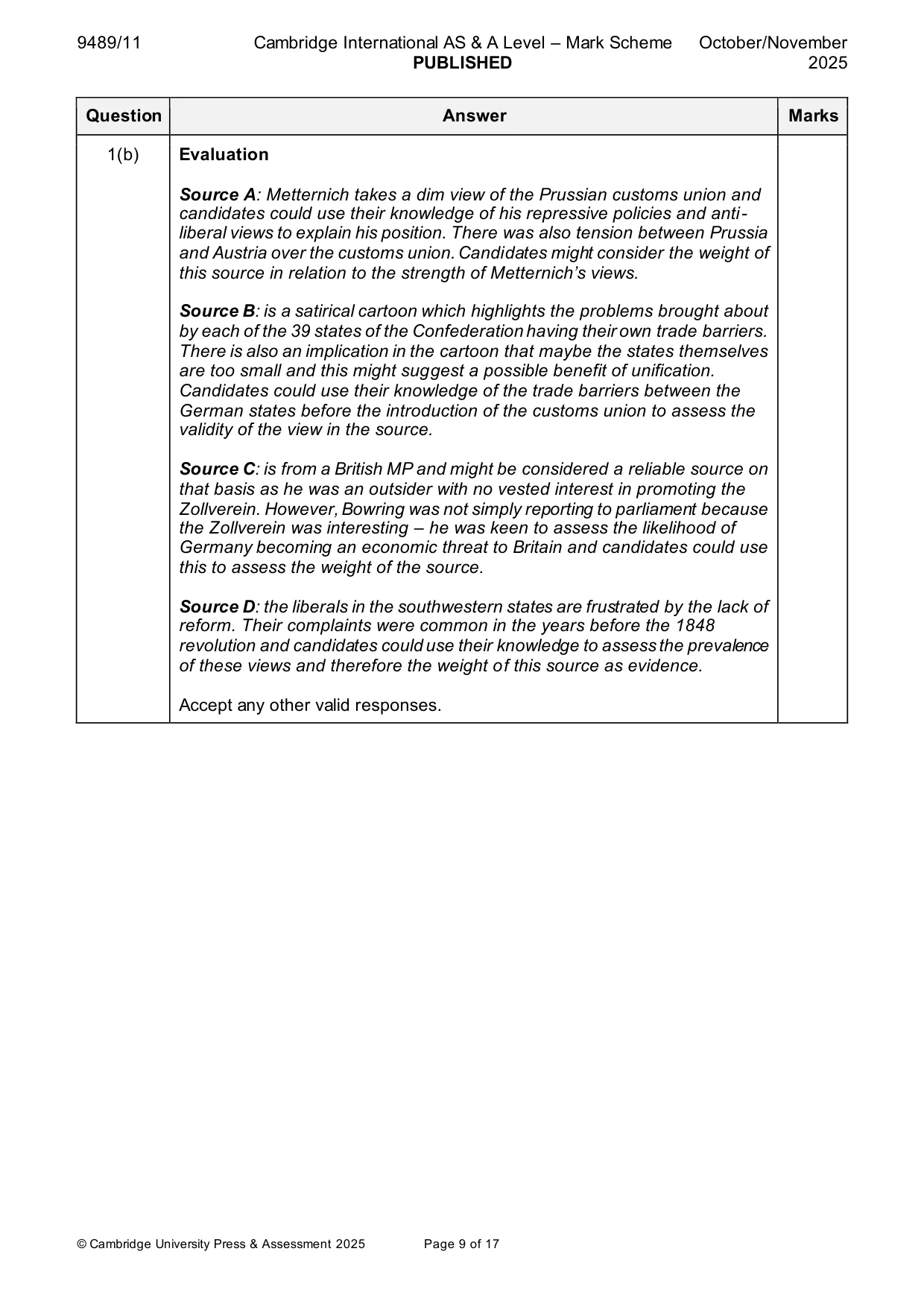 Mark scheme, page 9 of 17