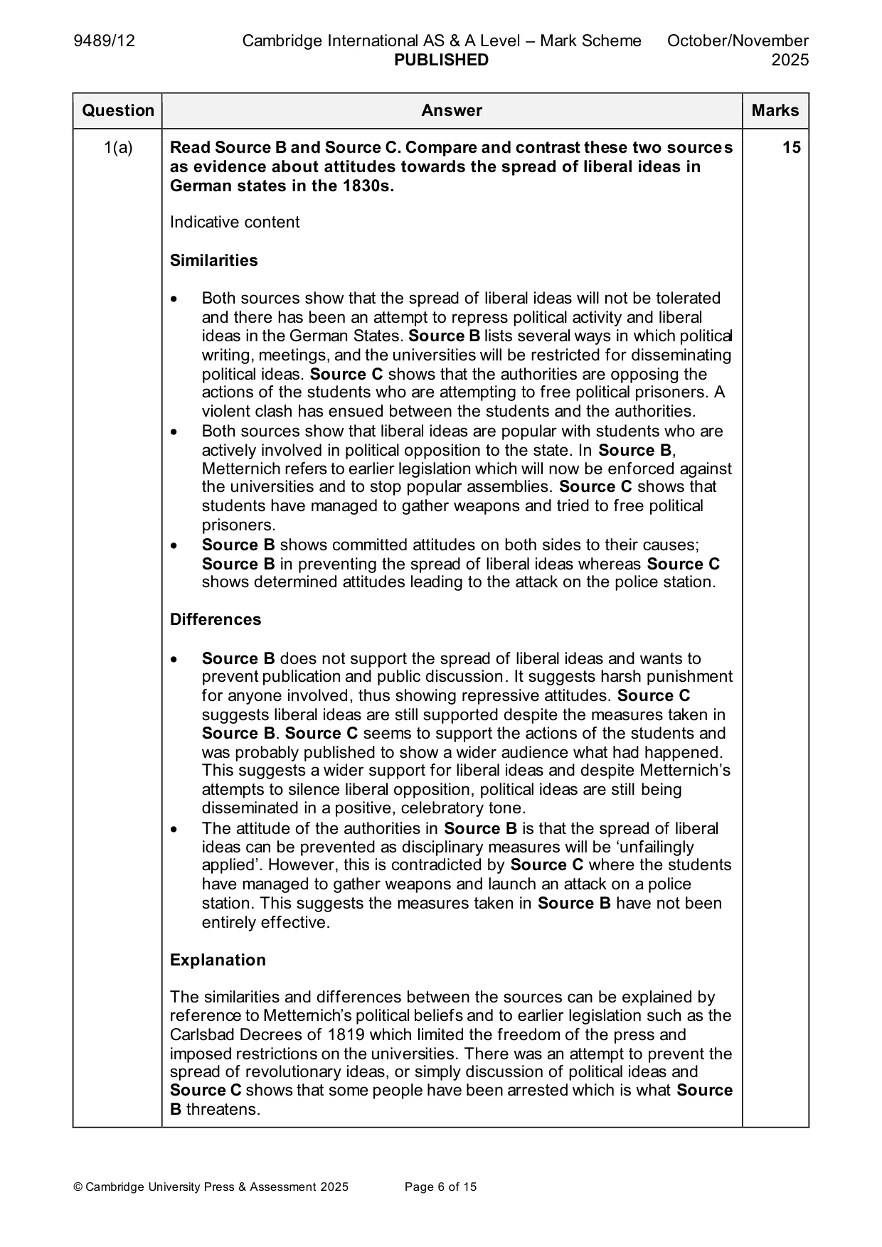 Mark scheme, page 6 of 15