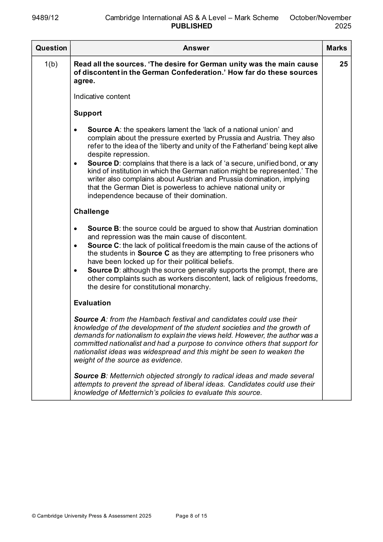 Mark scheme, page 8 of 15