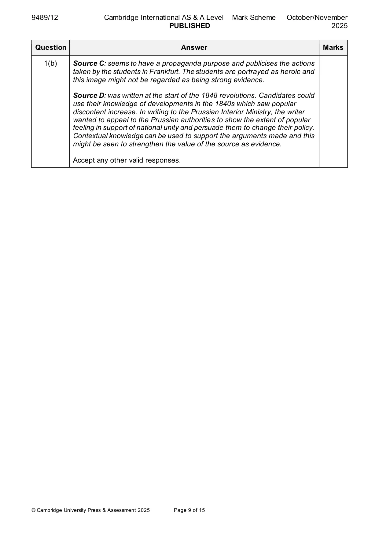 Mark scheme, page 9 of 15