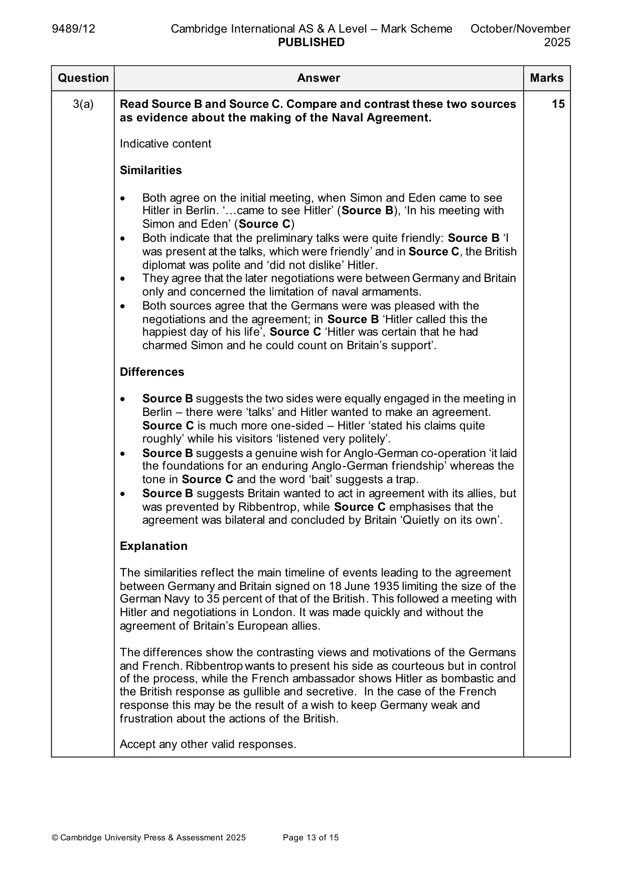 Mark scheme, page 13 of 15