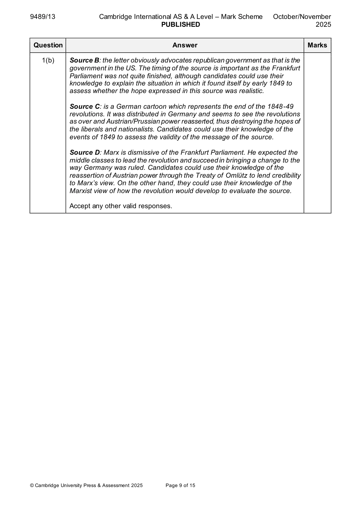 Mark scheme, page 9 of 15