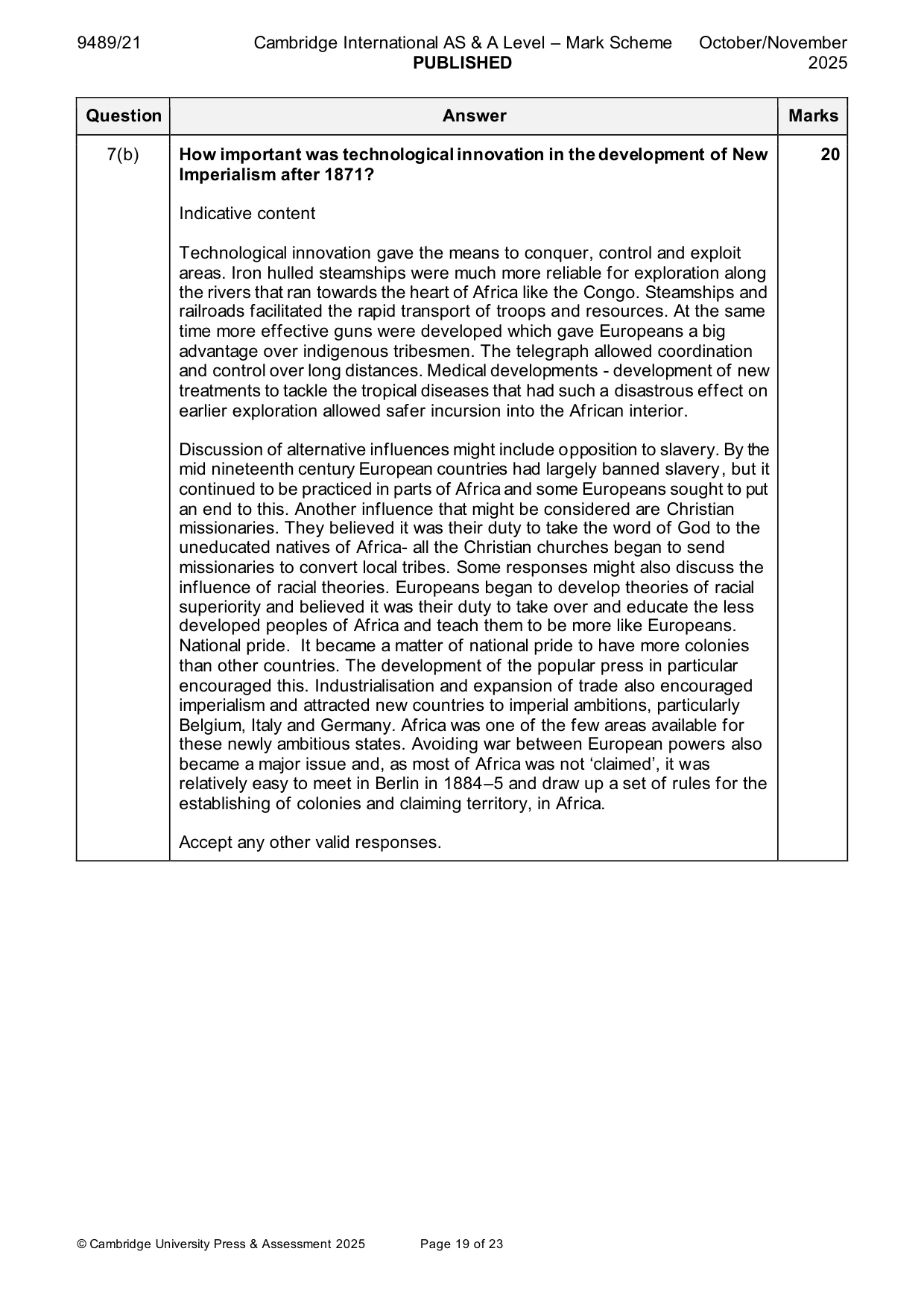Mark scheme, page 19 of 23