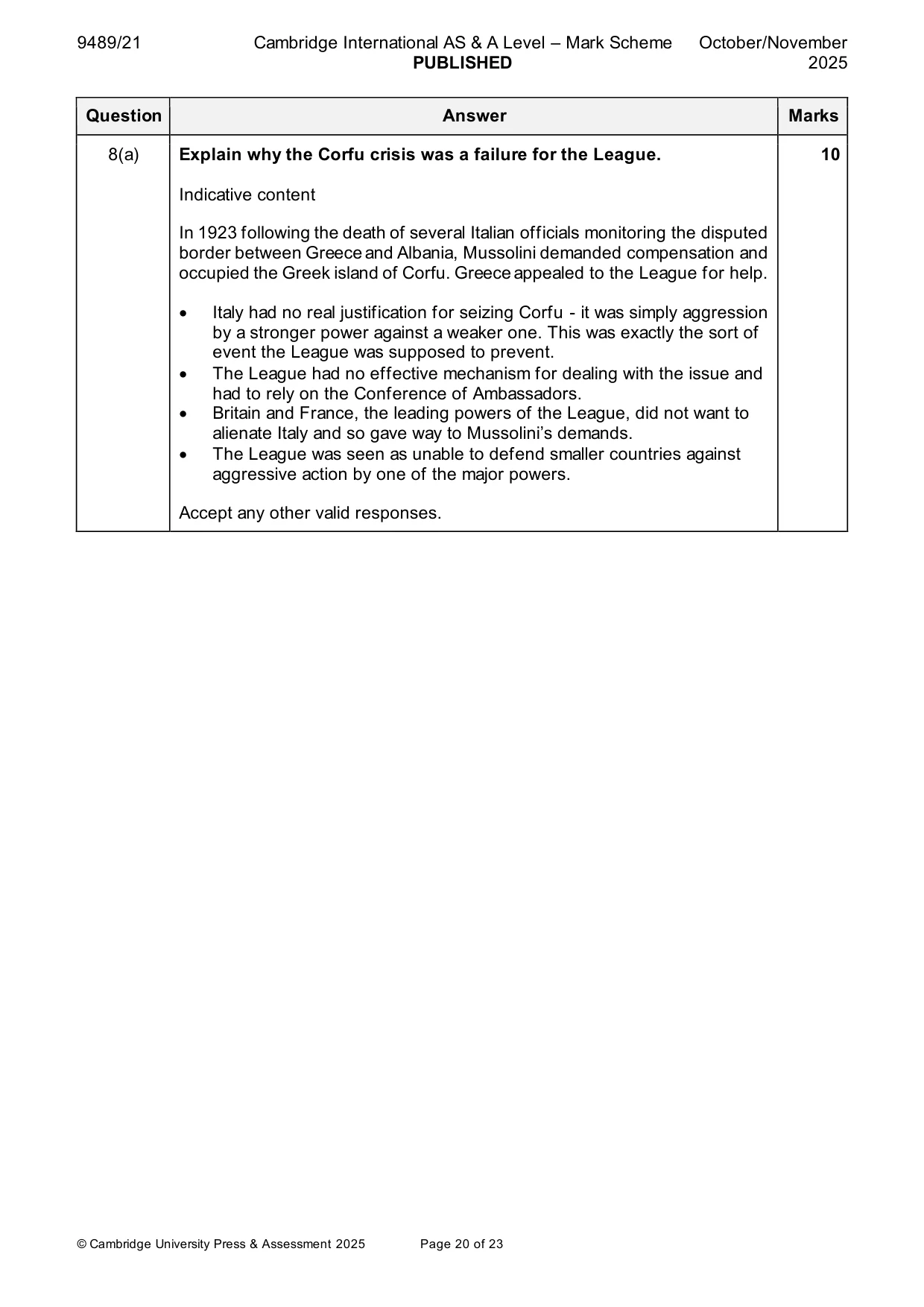 Mark scheme, page 20 of 23