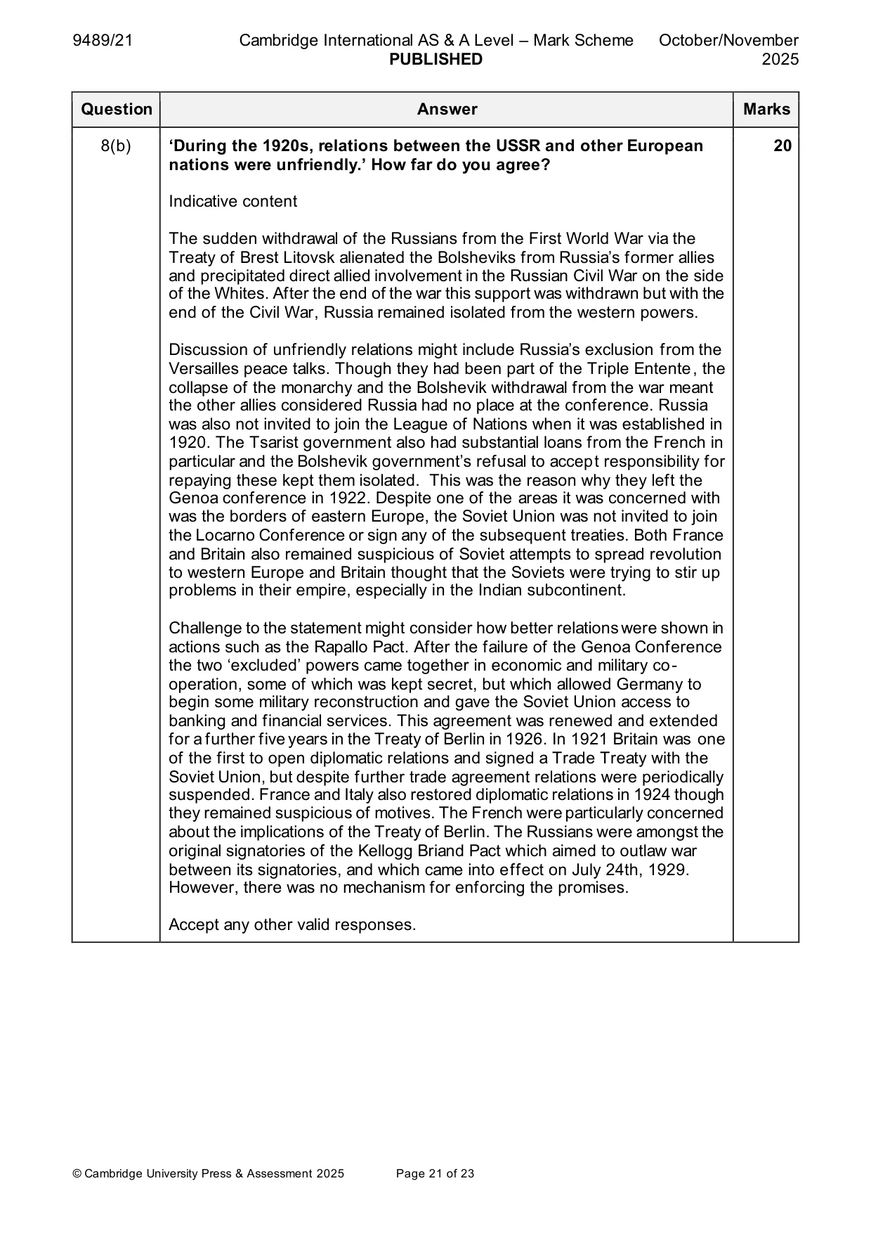 Mark scheme, page 21 of 23