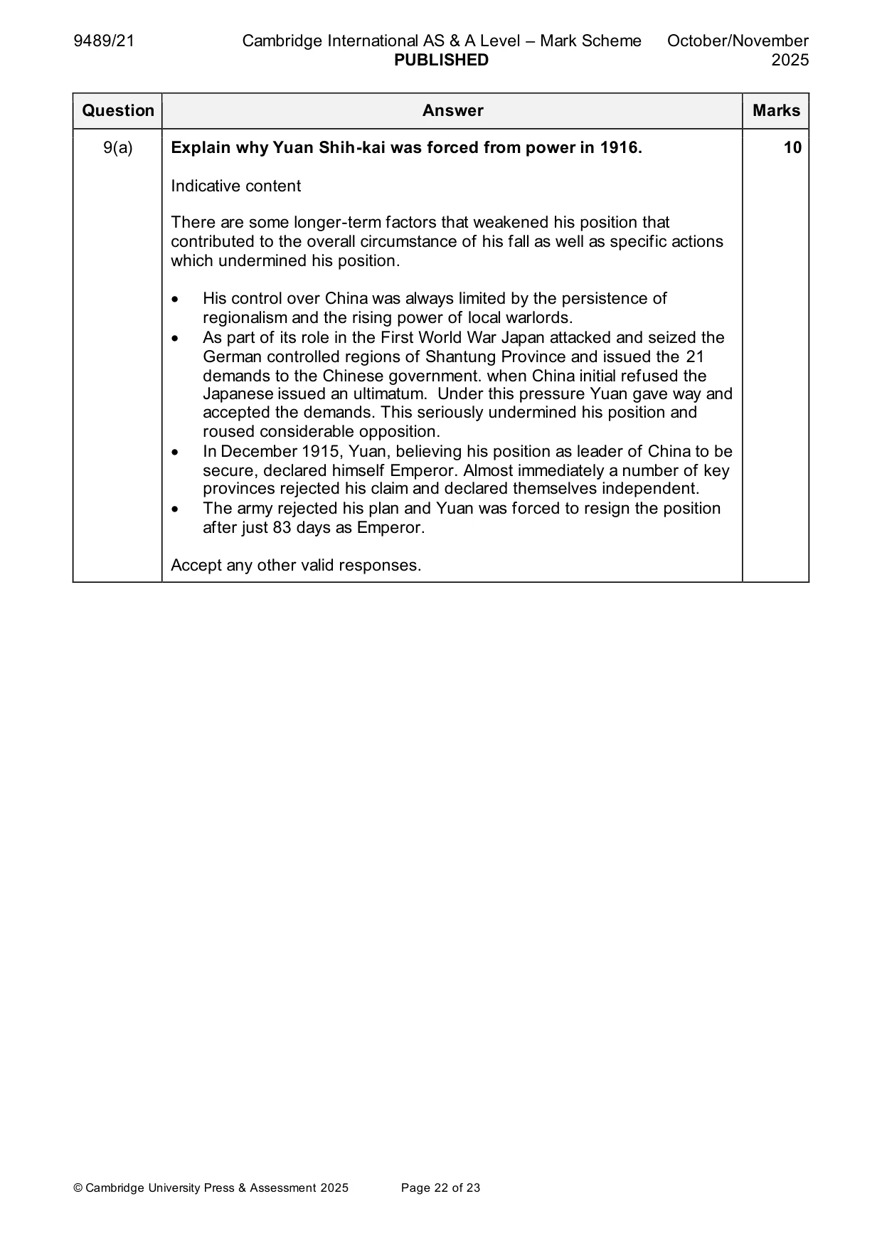 Mark scheme, page 22 of 23