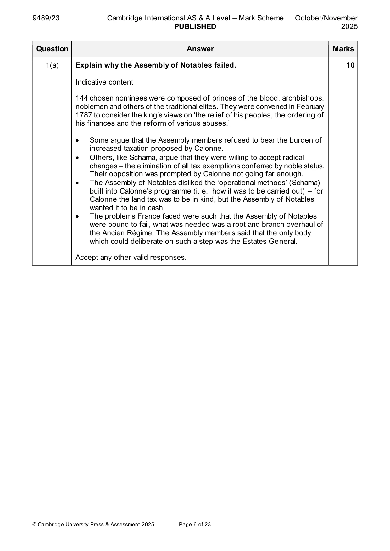 Mark scheme, page 6 of 23
