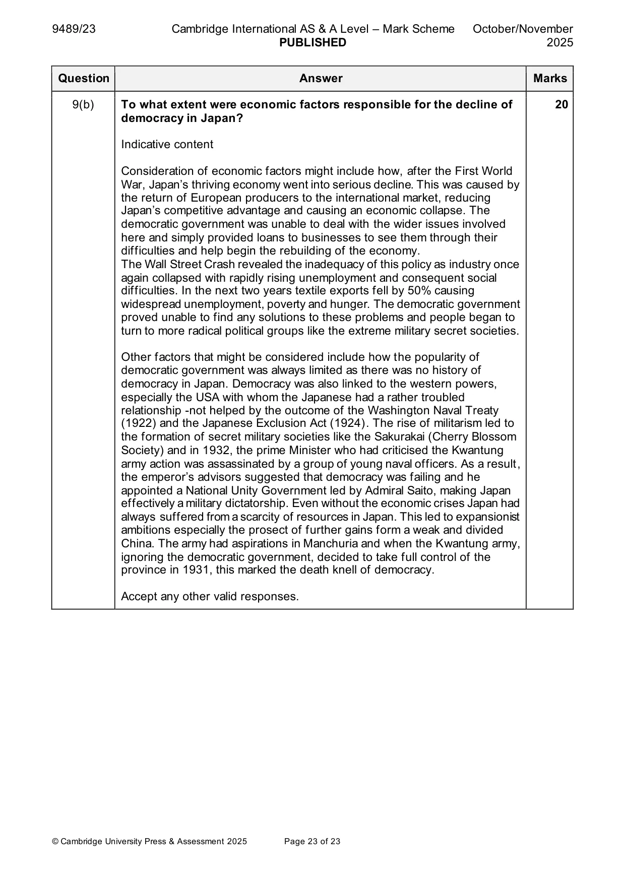 Mark scheme, page 23 of 23