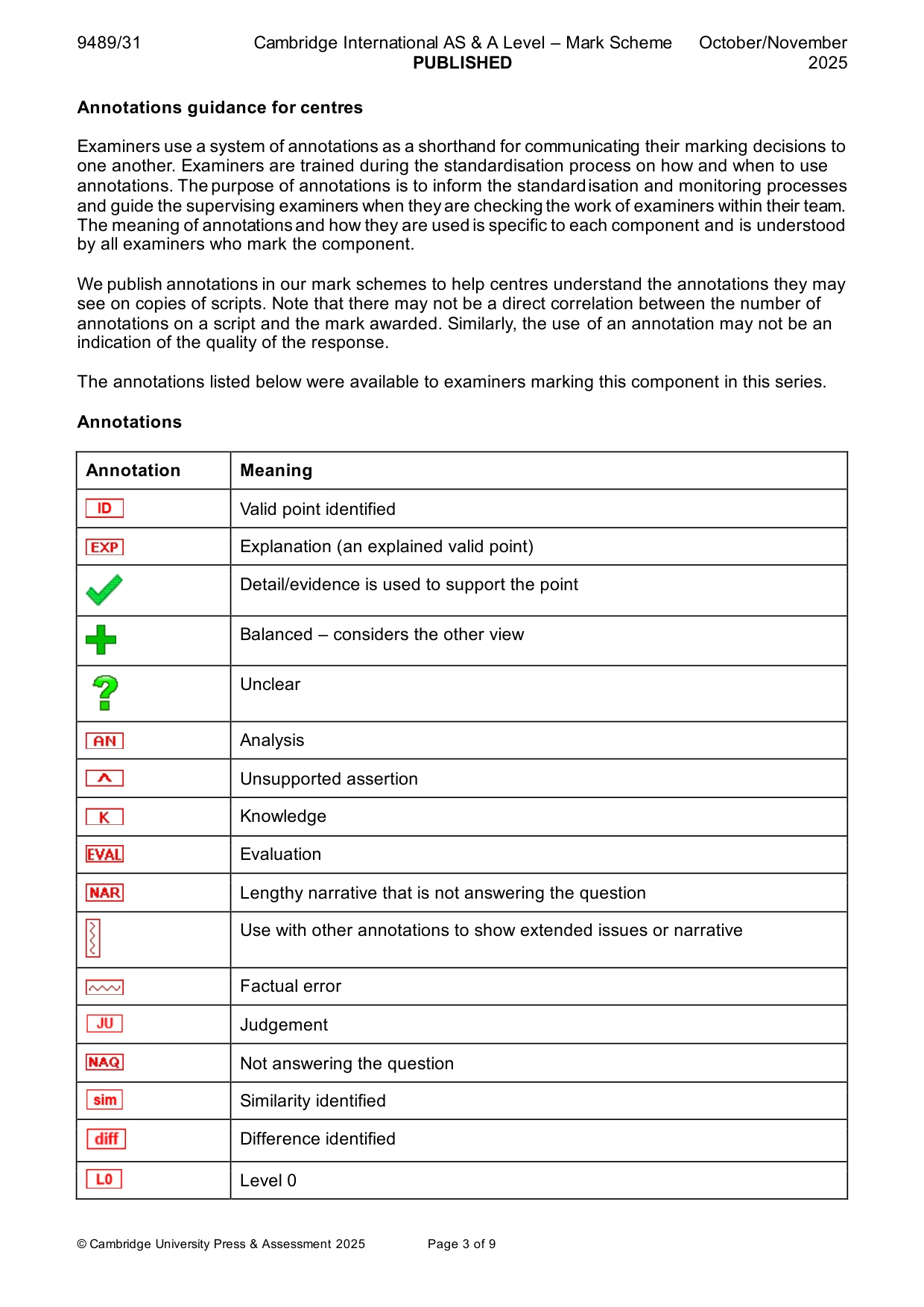 Mark scheme, page 3 of 9