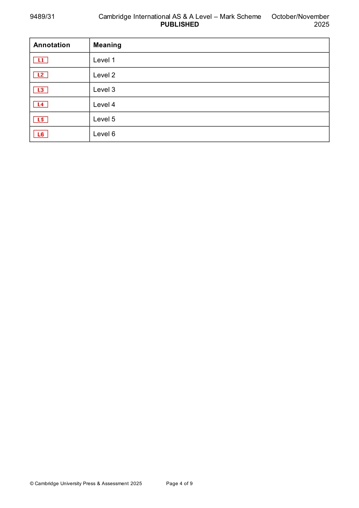 Mark scheme, page 4 of 9