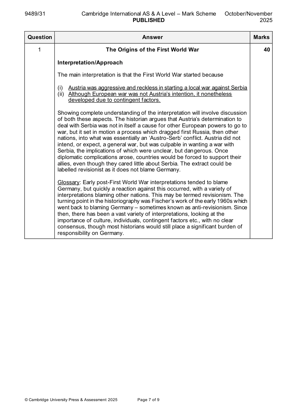 Mark scheme, page 7 of 9
