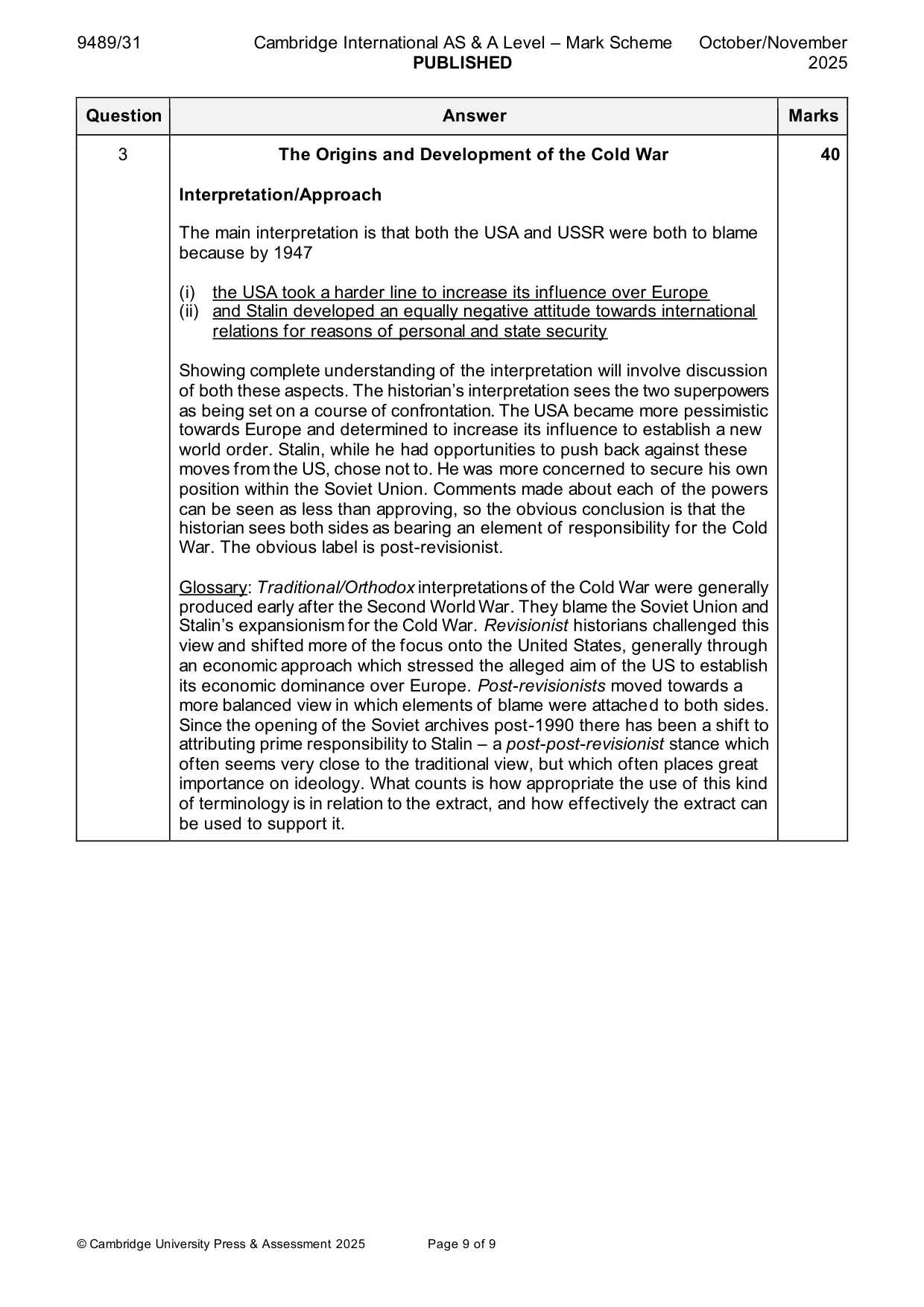 Mark scheme, page 9 of 9