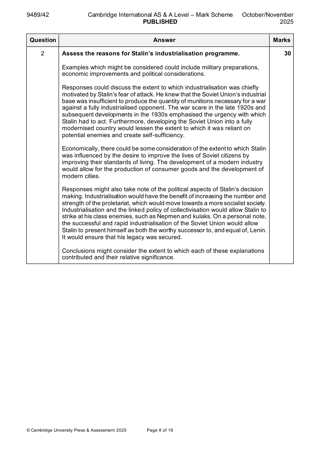 Mark scheme, page 8 of 18