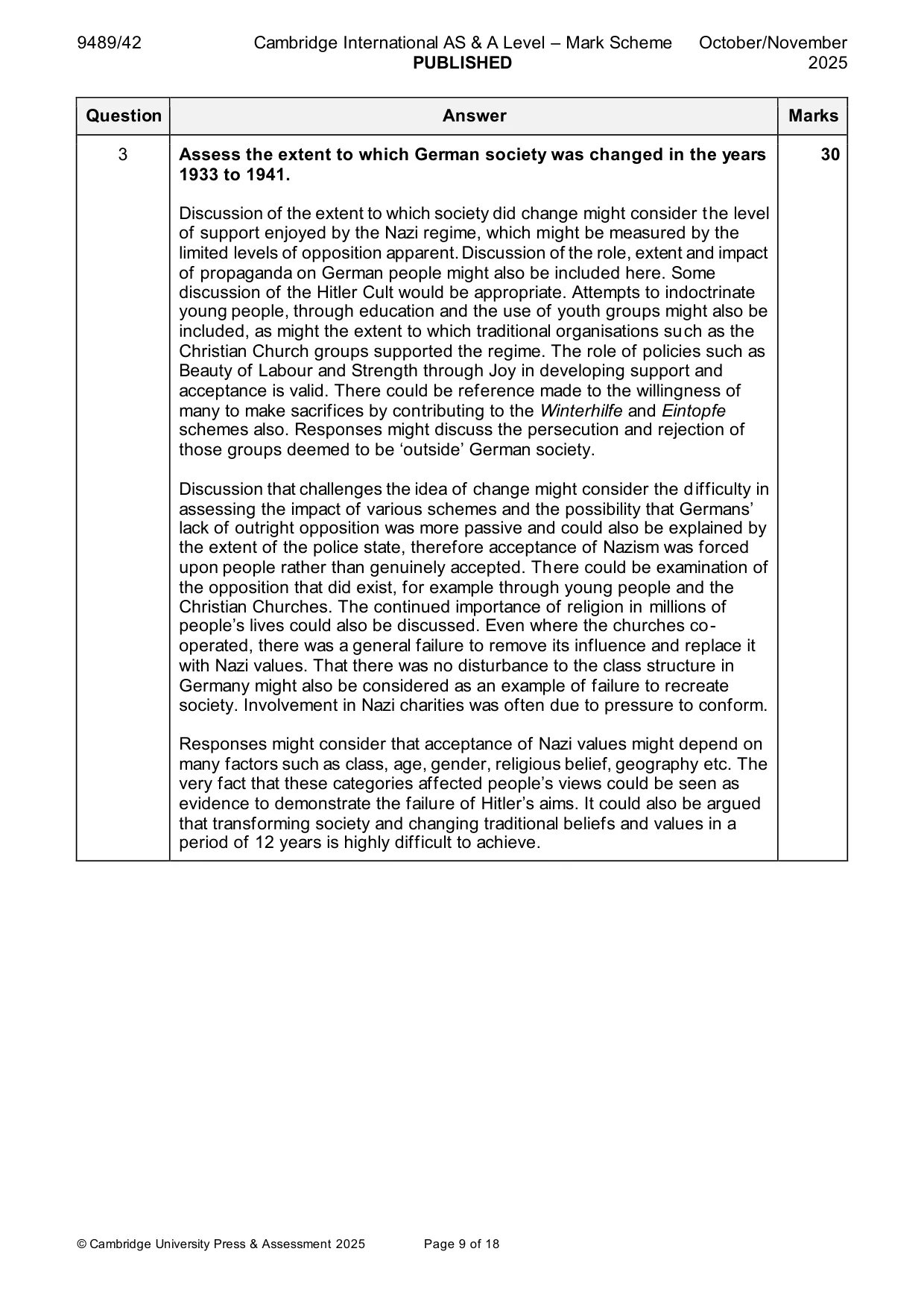 Mark scheme, page 9 of 18