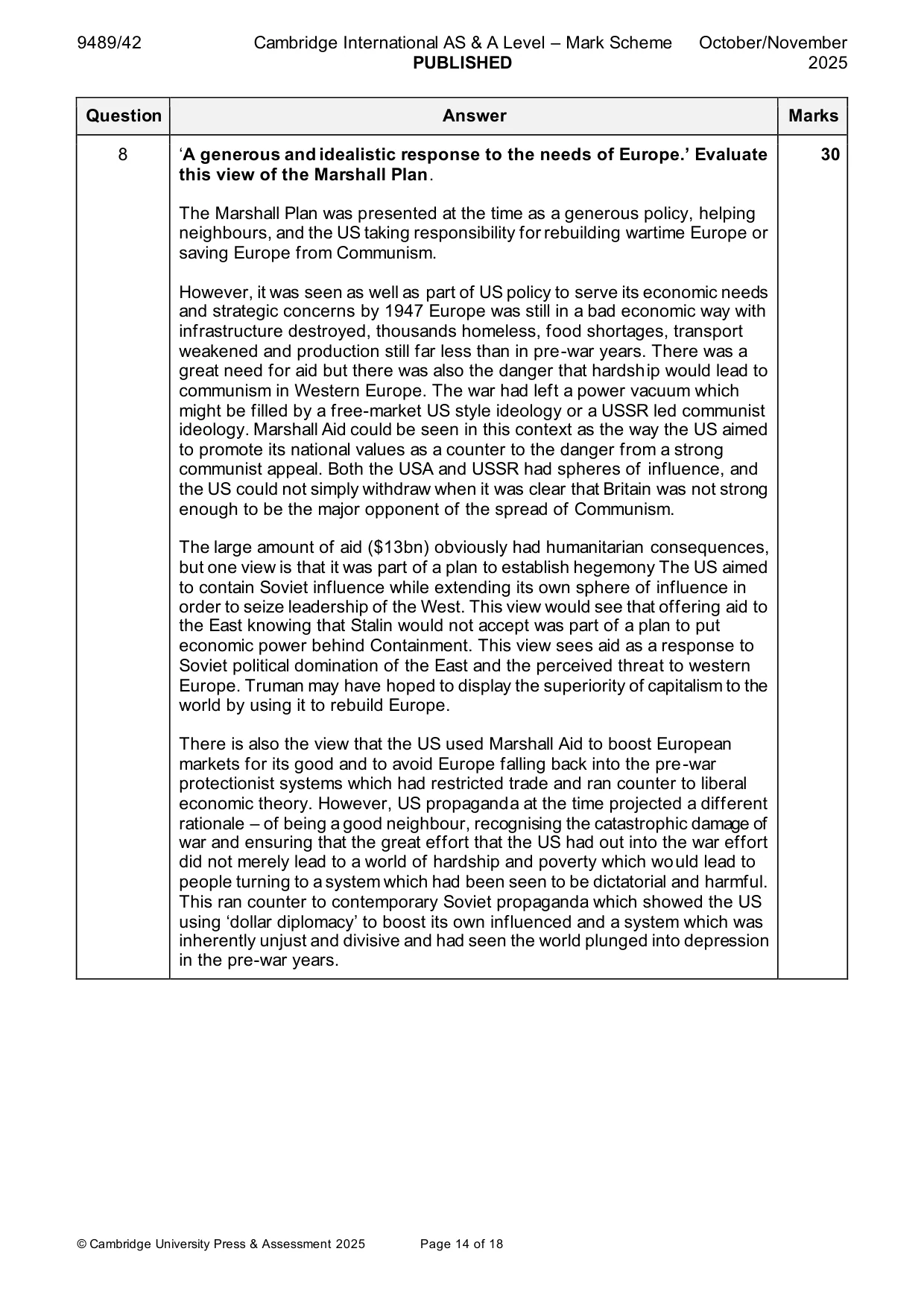 Mark scheme, page 14 of 18