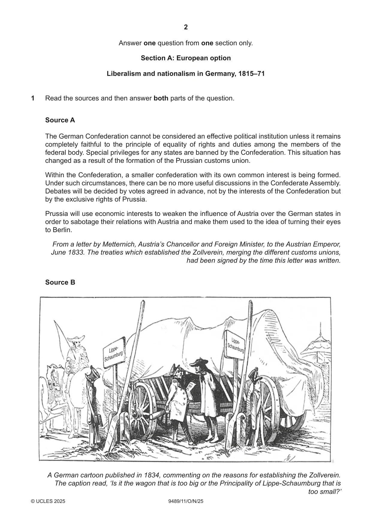 Cambridge A Level History 9489 2025 Oct/Nov Paper 1 · Variant 1 question paper, page 2 of 8