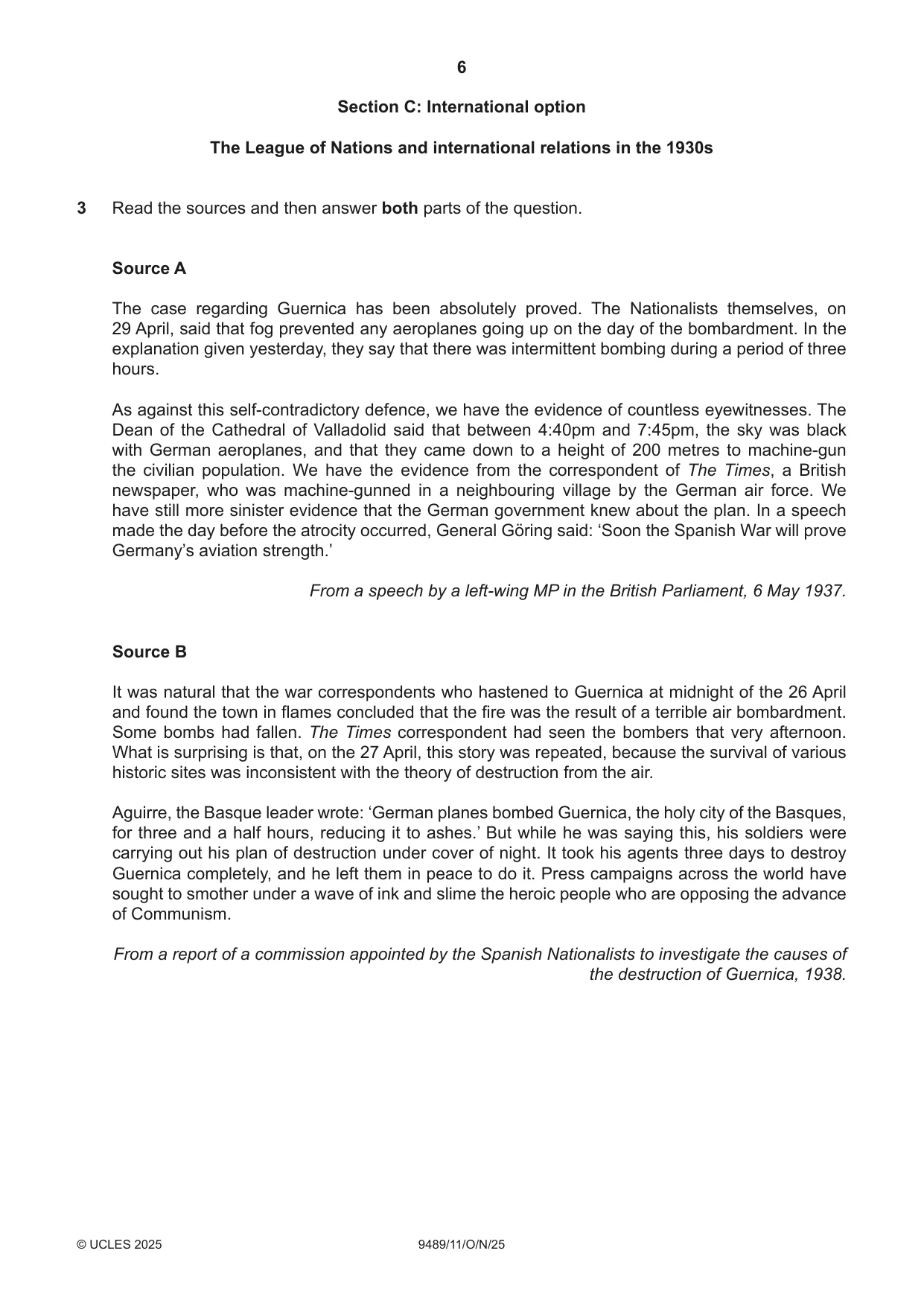 Cambridge A Level History 9489 2025 Oct/Nov Paper 1 · Variant 1 question paper, page 6 of 8