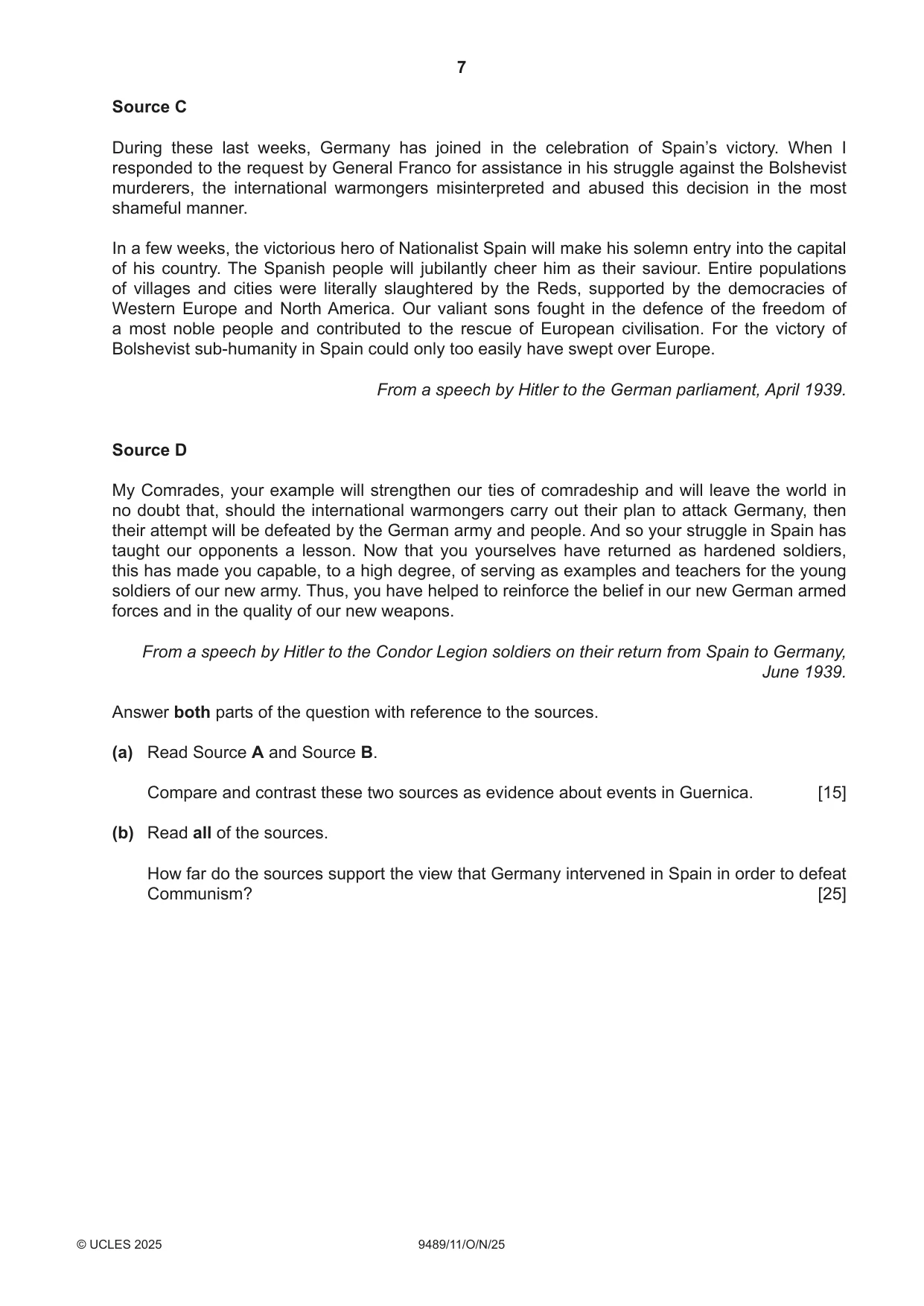 Cambridge A Level History 9489 2025 Oct/Nov Paper 1 · Variant 1 question paper, page 7 of 8