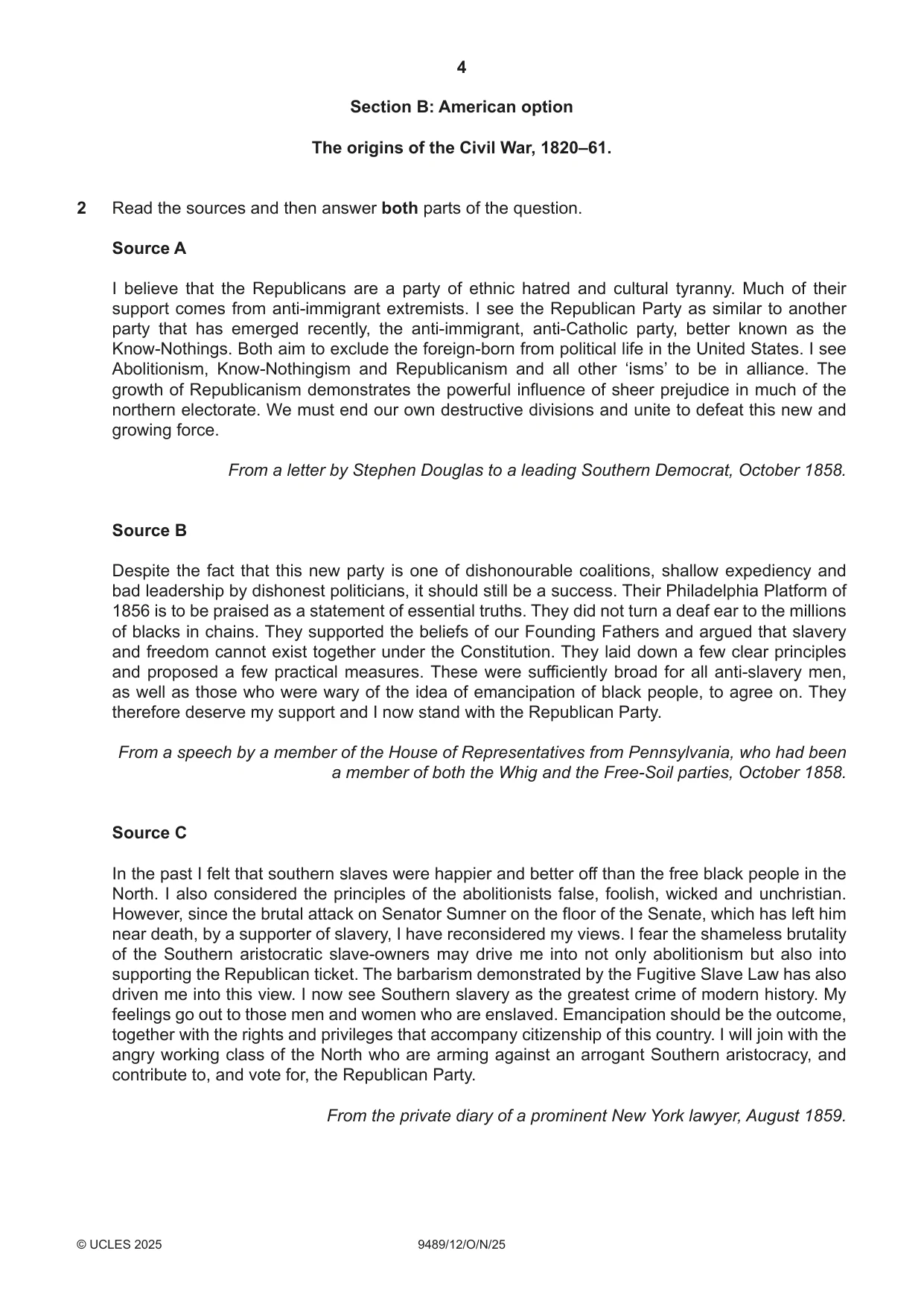 Cambridge A Level History 9489 2025 Oct/Nov Paper 1 · Variant 2 question paper, page 4 of 8