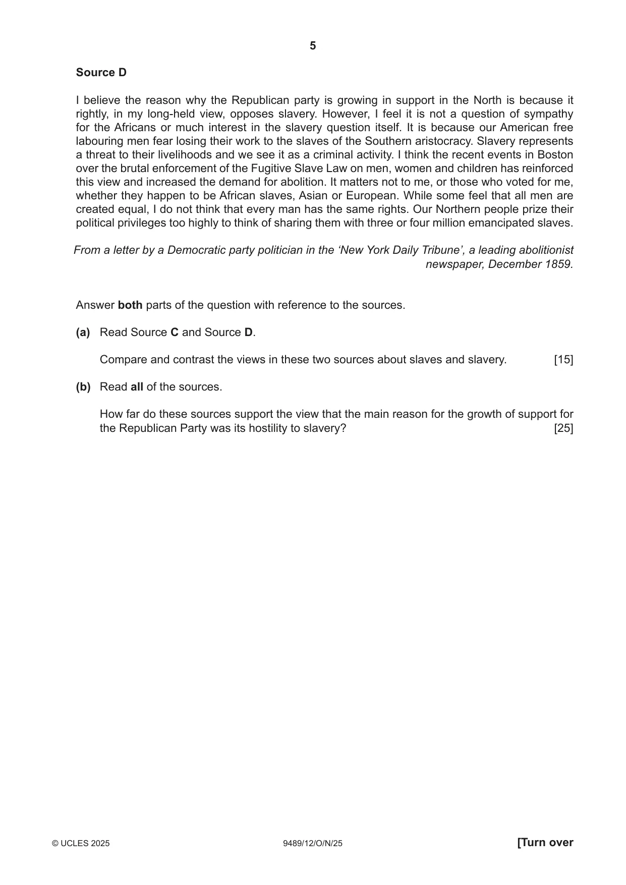 Cambridge A Level History 9489 2025 Oct/Nov Paper 1 · Variant 2 question paper, page 5 of 8