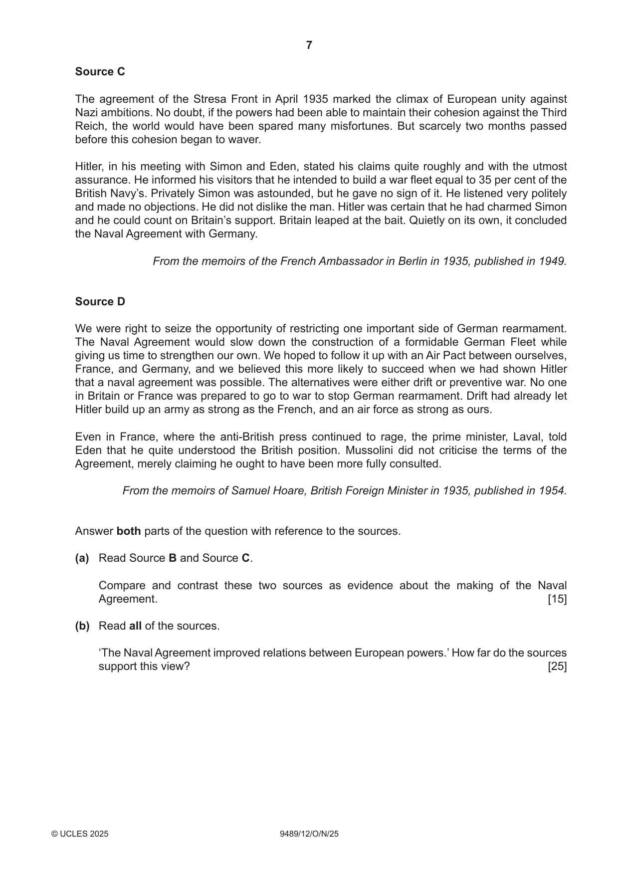 Cambridge A Level History 9489 2025 Oct/Nov Paper 1 · Variant 2 question paper, page 7 of 8