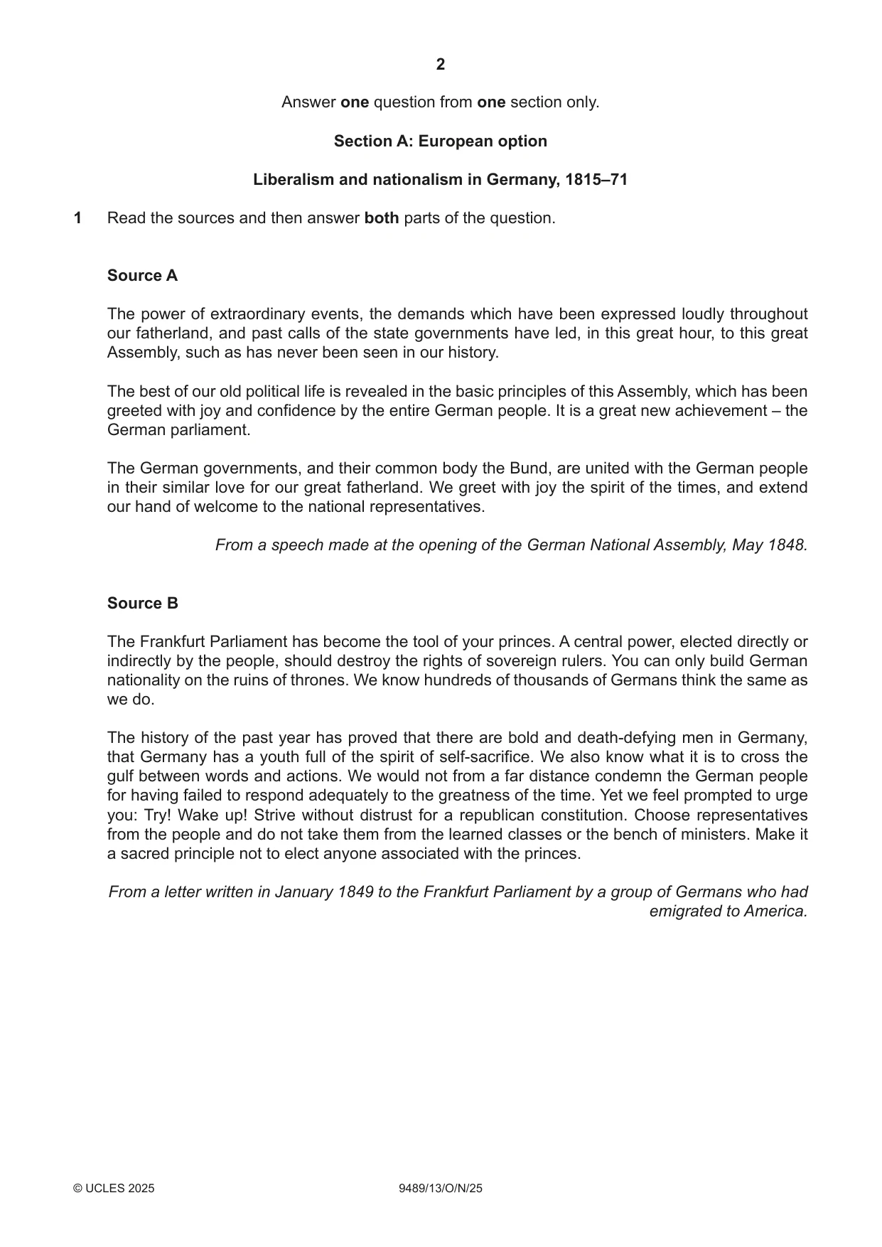 Cambridge A Level History 9489 2025 Oct/Nov Paper 1 · Variant 3 question paper, page 2 of 8
