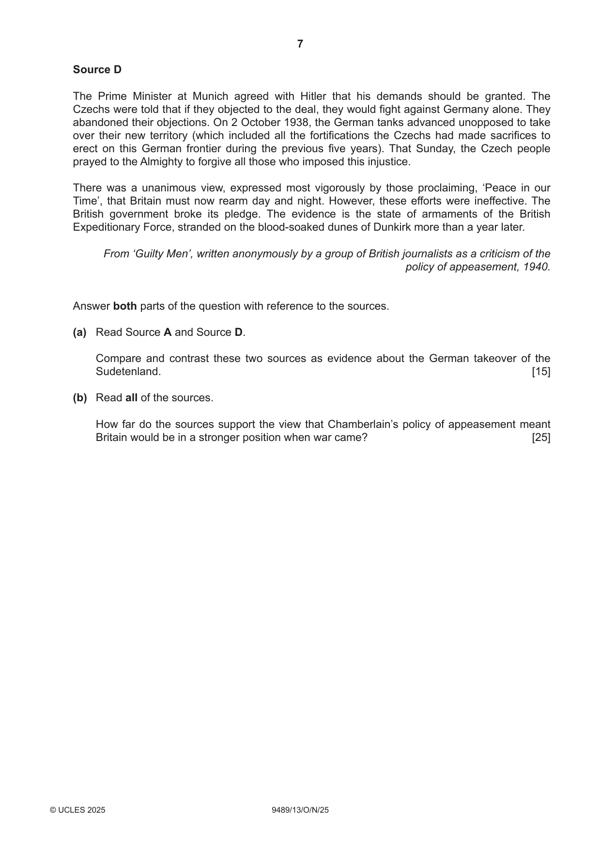 Cambridge A Level History 9489 2025 Oct/Nov Paper 1 · Variant 3 question paper, page 7 of 8