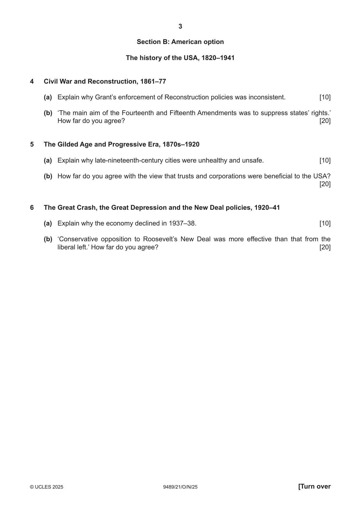Cambridge A Level History 9489 2025 Oct/Nov Paper 2 · Variant 1 question paper, page 3 of 4