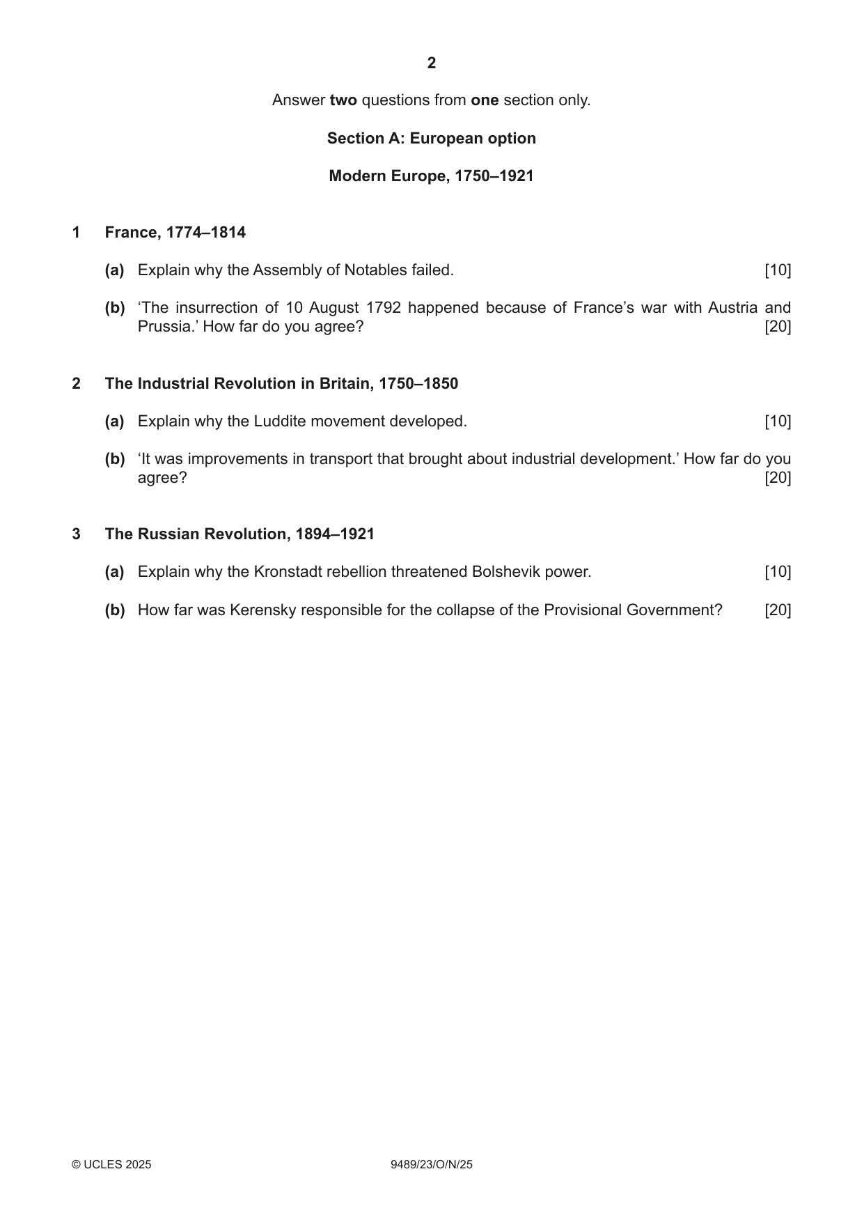Cambridge A Level History 9489 2025 Oct/Nov Paper 2 · Variant 3 question paper, page 2 of 4