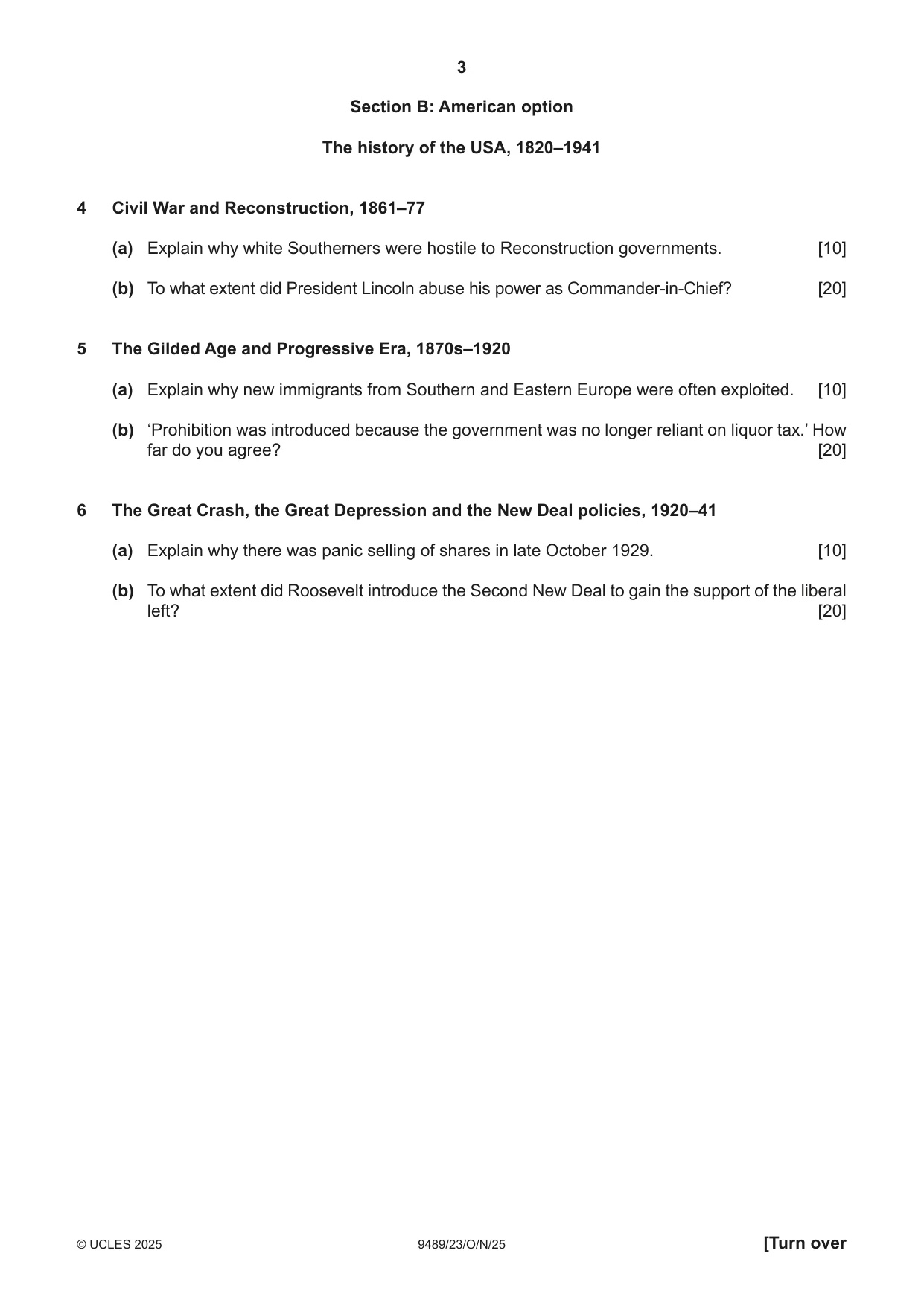 Cambridge A Level History 9489 2025 Oct/Nov Paper 2 · Variant 3 question paper, page 3 of 4