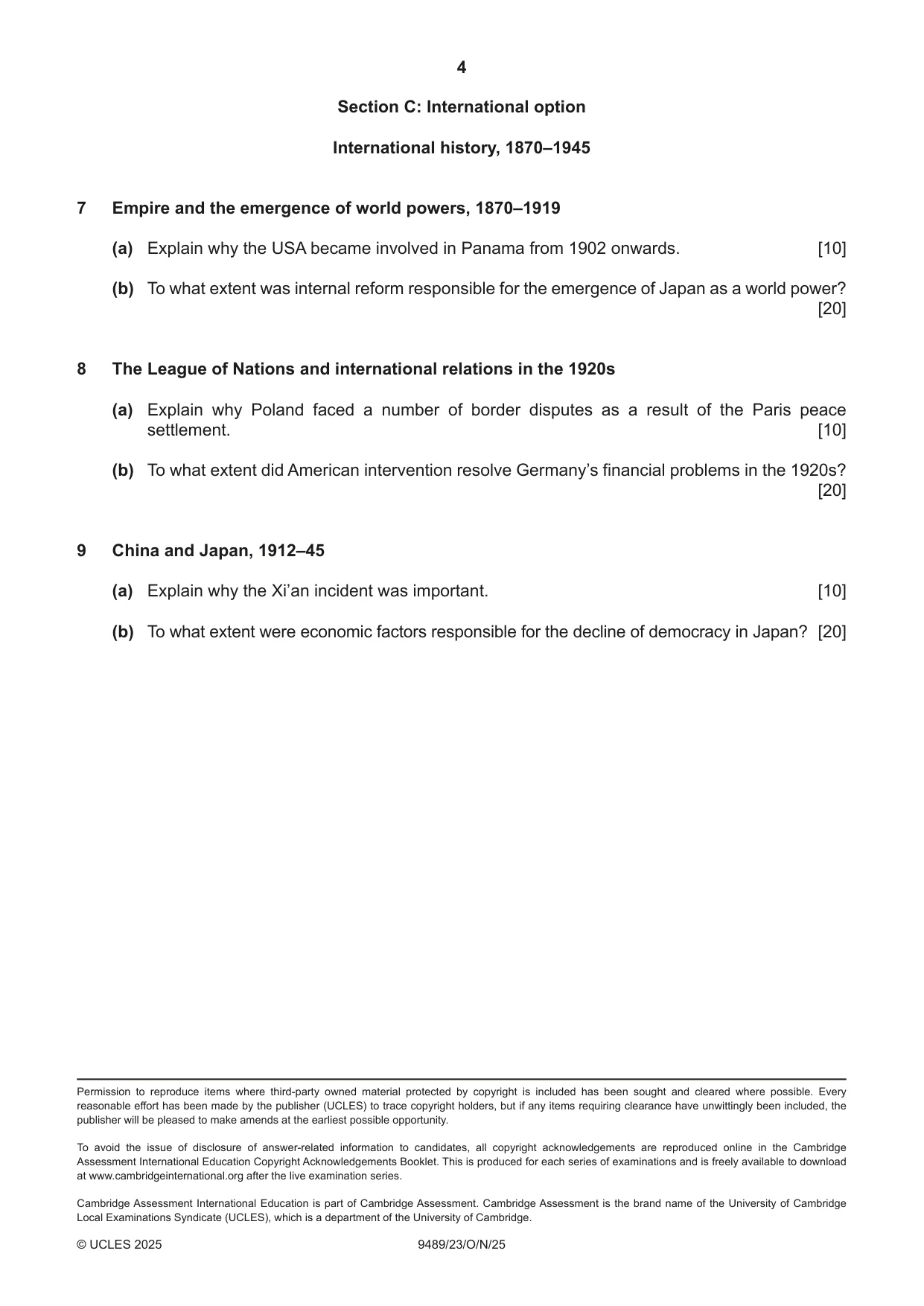 Cambridge A Level History 9489 2025 Oct/Nov Paper 2 · Variant 3 question paper, page 4 of 4