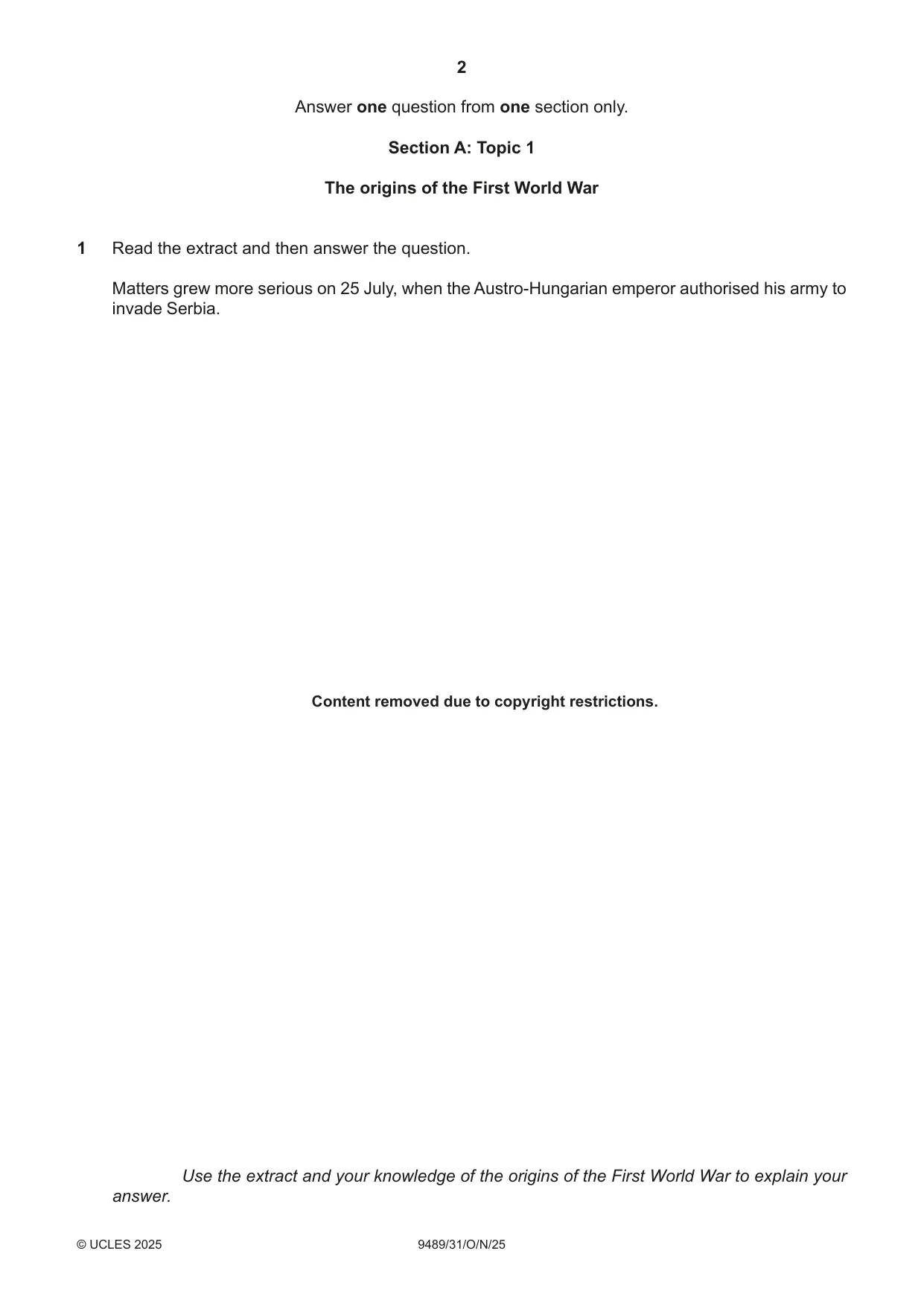 Cambridge A Level History 9489 2025 Oct/Nov Paper 3 · Variant 1 question paper, page 2 of 4