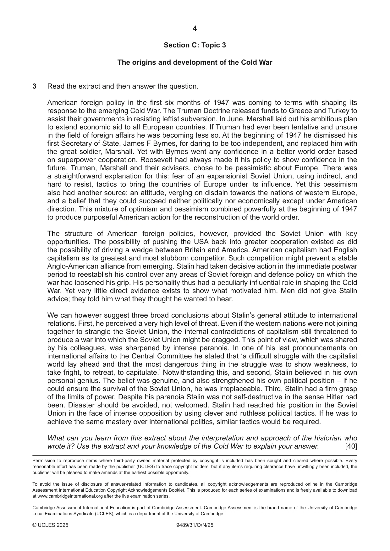 Cambridge A Level History 9489 2025 Oct/Nov Paper 3 · Variant 1 question paper, page 4 of 4
