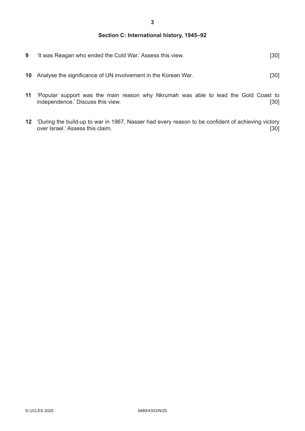 Cambridge A Level History 9489 2025 Oct/Nov Paper 4 · Variant 3 question paper, page 3 of 4