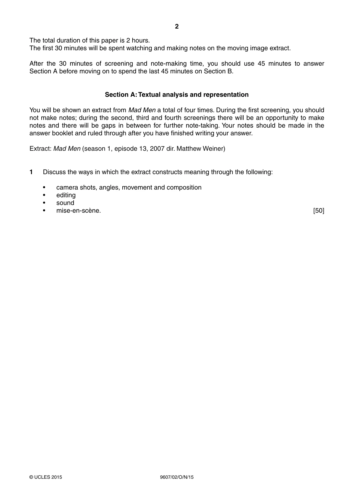 Cambridge A Level Media Studies 9607 2015 Oct/Nov Paper 2 · Variant 1 question paper, page 2 of 4